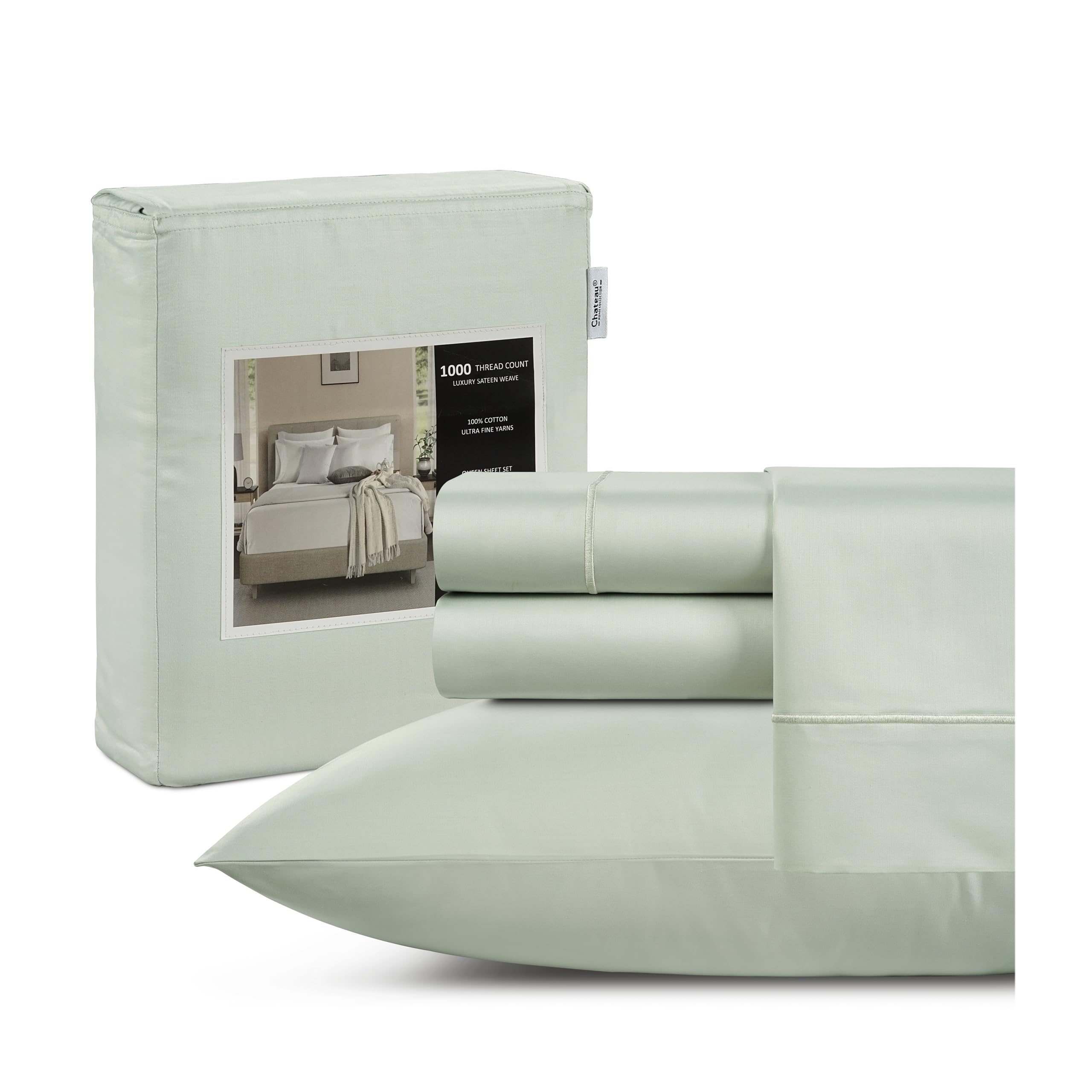 King Bed Sheets Deep Pocket King Sheet Set, 1000 Thread Count Long Staple Fully Elasticated 100% Cotton Sheet & Pillowcase sets, Machine Wash No Pill Naturally Breathable Cotton Bedding- Mineral