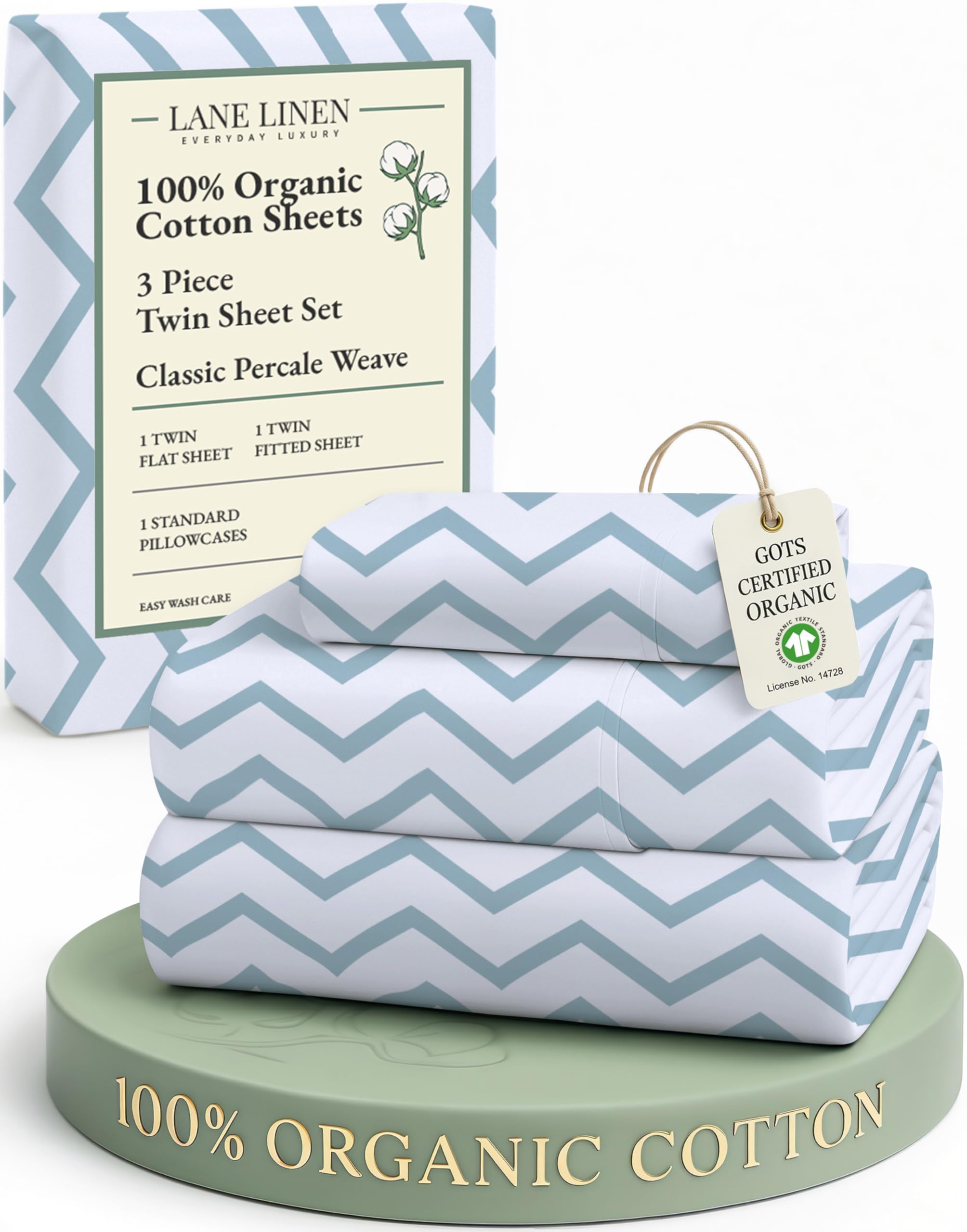 LANE LINEN 100% Organic Cotton Sheets Queen Size Bed Set, Machine Wash Eco Friendly Sustainably Produced Cotton Queen Sheet Set, Soft & Comfy Long Stabple Naturally Cooling Sheets– Mineral