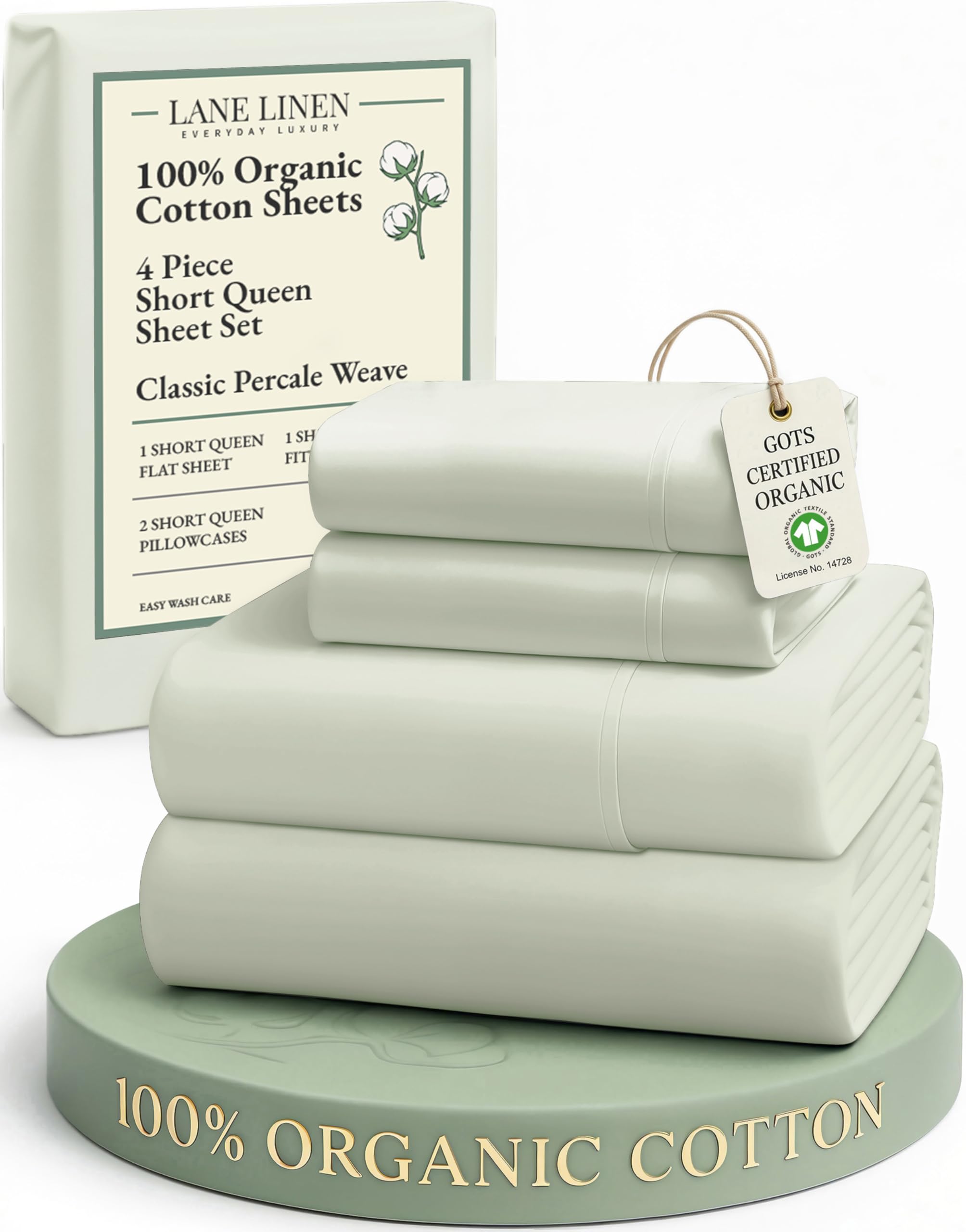 LANE LINEN Eco Friendly 100% Organic Cotton Queen Sheet Set, Soft & Comfy Fully Elasticized 15" Deep Pocket Bed Sheets, Low Pill Naturally Cooling Machine Wash Sábanas Queen- White Bed Sheets