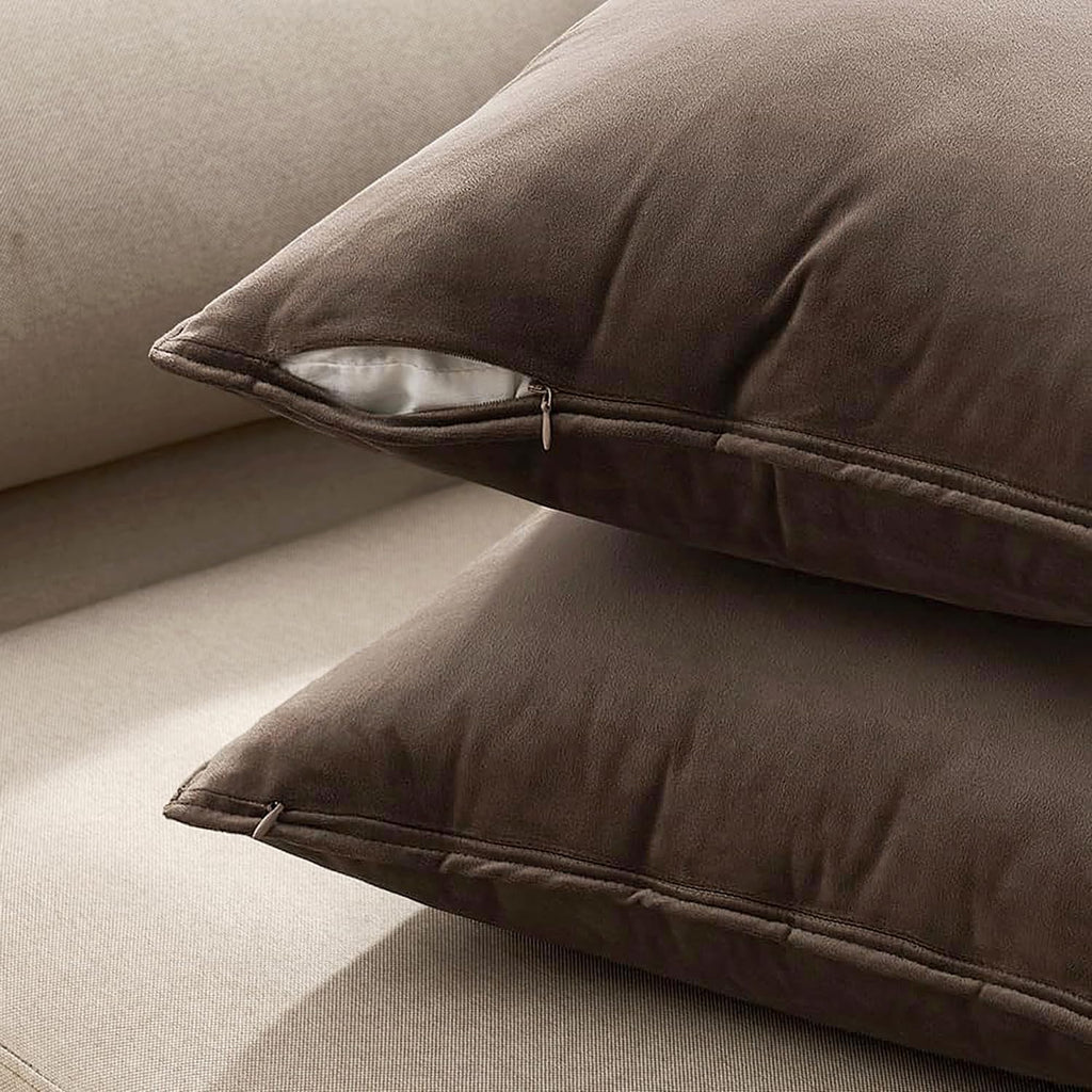 MIULEE Dark Coffee Velvet Throw Pillow Covers 20x20 Taupe Neutral Soft Decorative Solid Square Cushion Cases Pack of 2 Modern Luxury Home Decor for Couch, Sofa, Bedroom