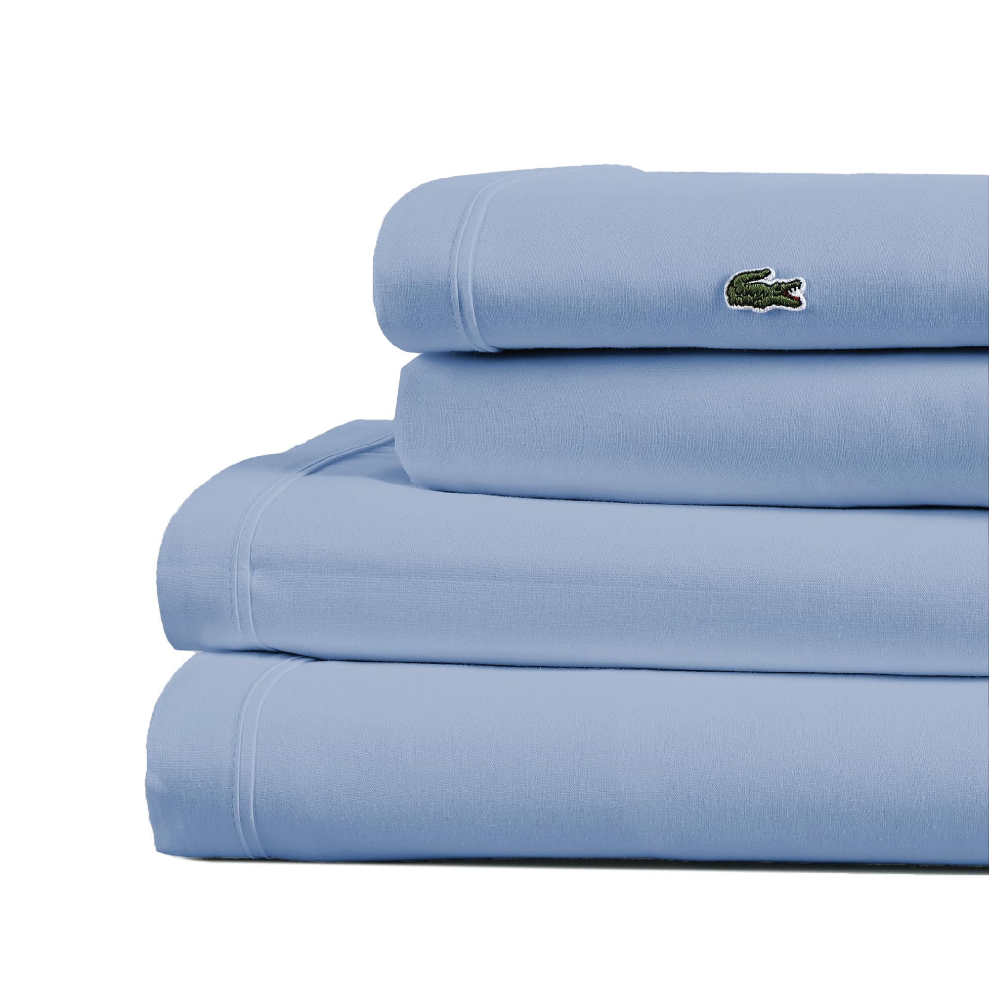 Lacoste 100% Cotton Percale 4-Piece Sheet Set – Cool, Crisp, Matte, and Durable, Oeko-Tex Certified – Solid, Navy, Full