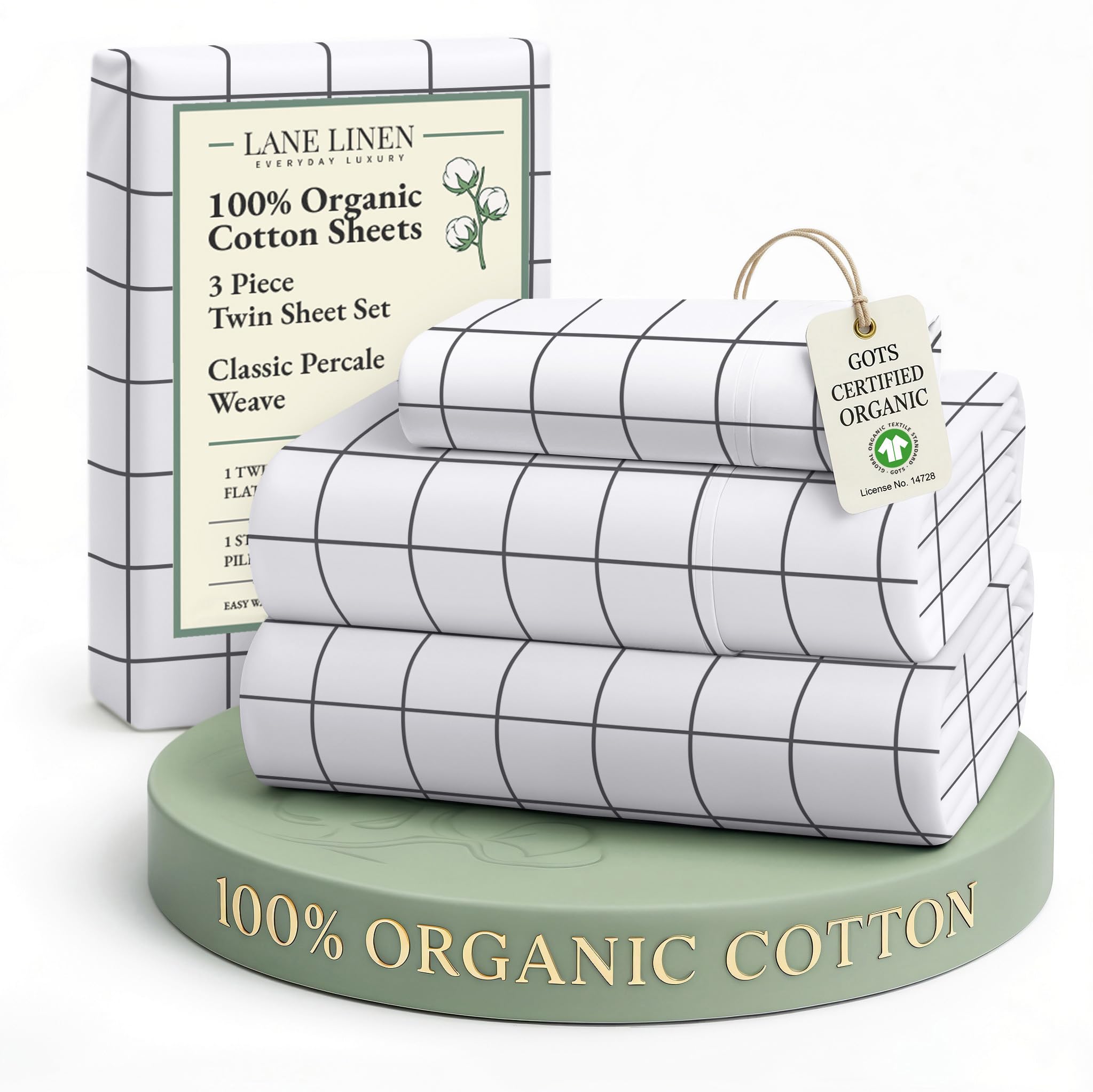 LANE LINEN 100% Organic Cotton Sheets Queen Size Bed Set, Machine Wash Eco Friendly Sustainably Produced Cotton Queen Sheet Set, Soft & Comfy Long Stabple Naturally Cooling Sheets– Mineral