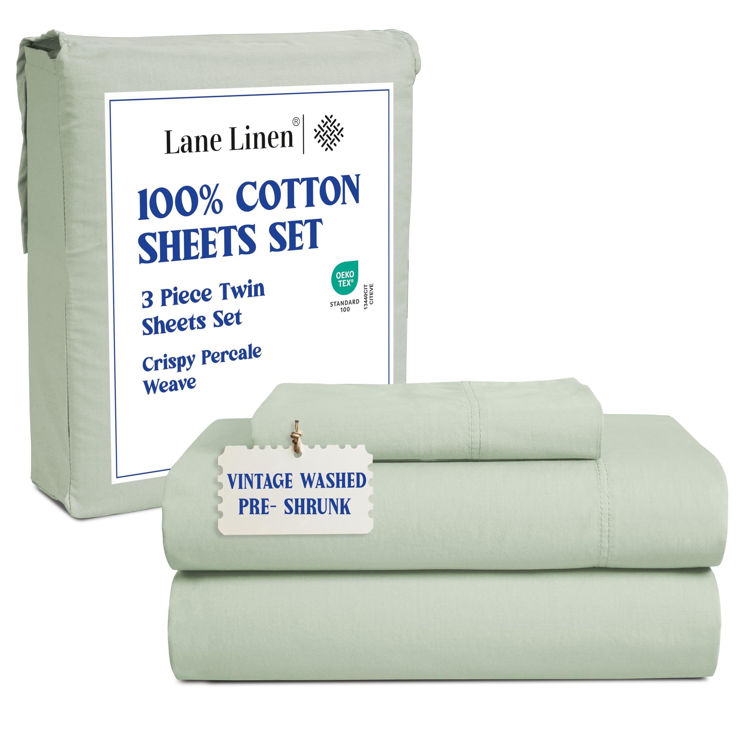 LANE LINEN Twin Sheets Set – Long-Staple 100% Cotton Pre-Washed Twin Sheets, Naturally Cool & Soft Percale Weave for All-Season Comfort for Dorm use, Machine Washable,15” Deep Pocket – Charcoal