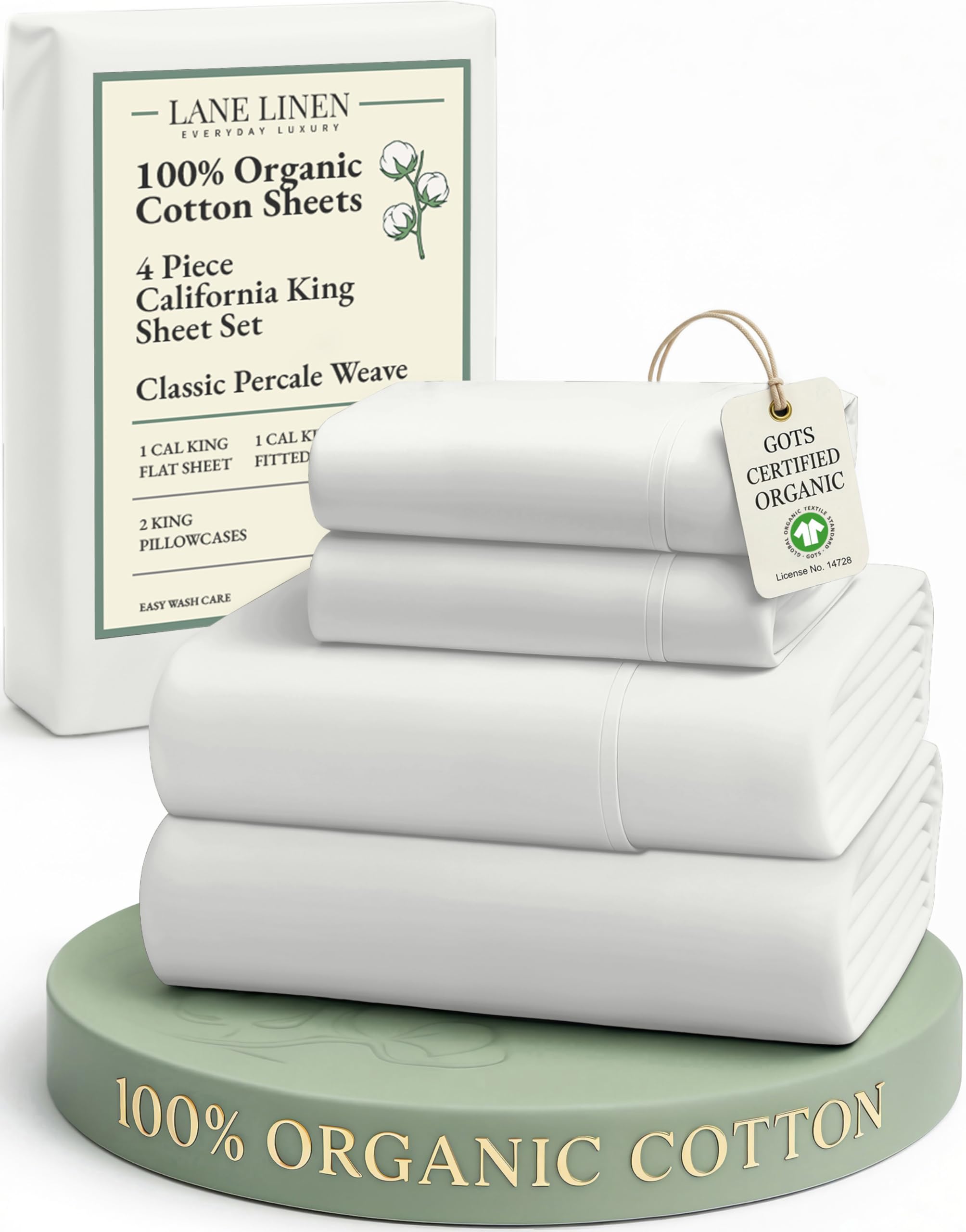 LANE LINEN 100% Organic Cotton Sheets Queen Size Bed Set, Machine Wash Eco Friendly Sustainably Produced Cotton Queen Sheet Set, Soft & Comfy Long Stabple Naturally Cooling Sheets– Mineral