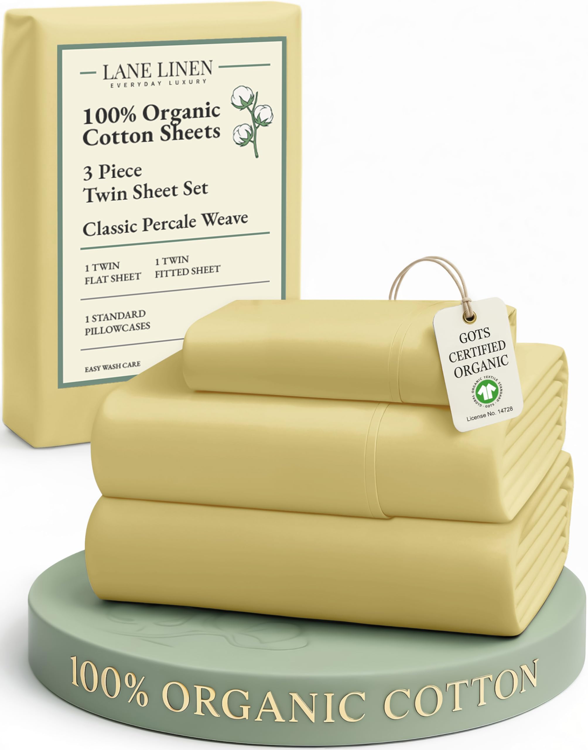 LANE LINEN 100% Organic Cotton Sheets Queen Size Bed Set, Machine Wash Eco Friendly Sustainably Produced Cotton Queen Sheet Set, Soft & Comfy Long Stabple Naturally Cooling Sheets– Mineral