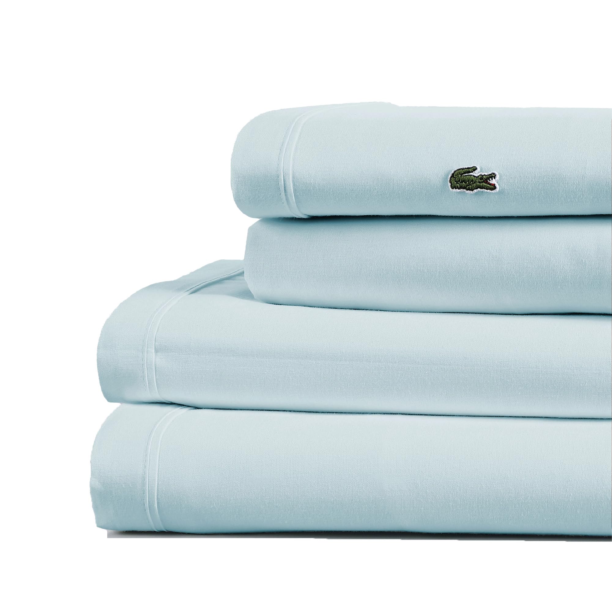 Lacoste 100% Cotton Percale 4-Piece Sheet Set – Cool, Crisp, Matte, and Durable, Oeko-Tex Certified – Solid, Navy, Full