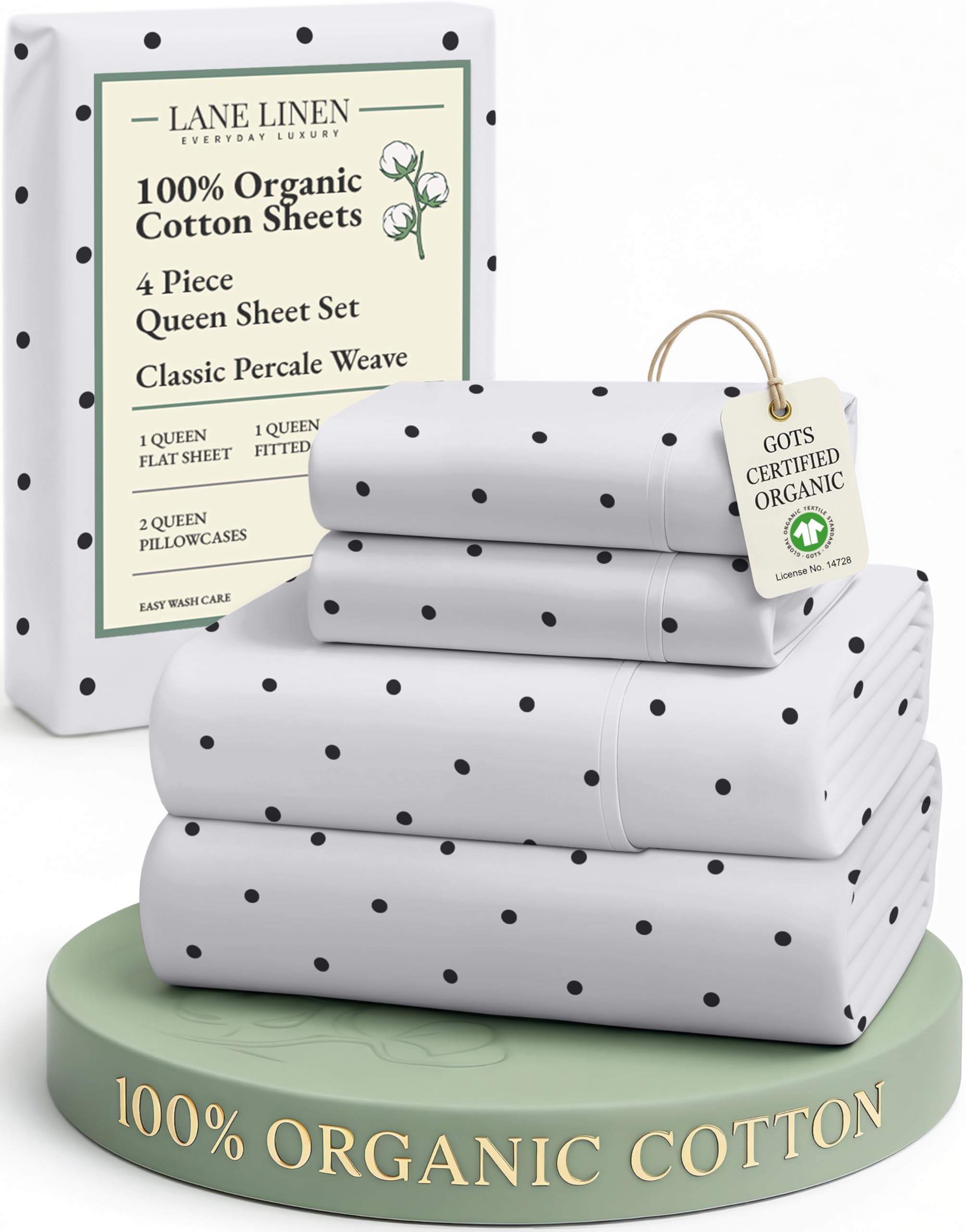 LANE LINEN Eco Friendly 100% Organic Cotton Queen Sheet Set, Soft & Comfy Fully Elasticized 15" Deep Pocket Bed Sheets, Low Pill Naturally Cooling Machine Wash Sábanas Queen- White Bed Sheets