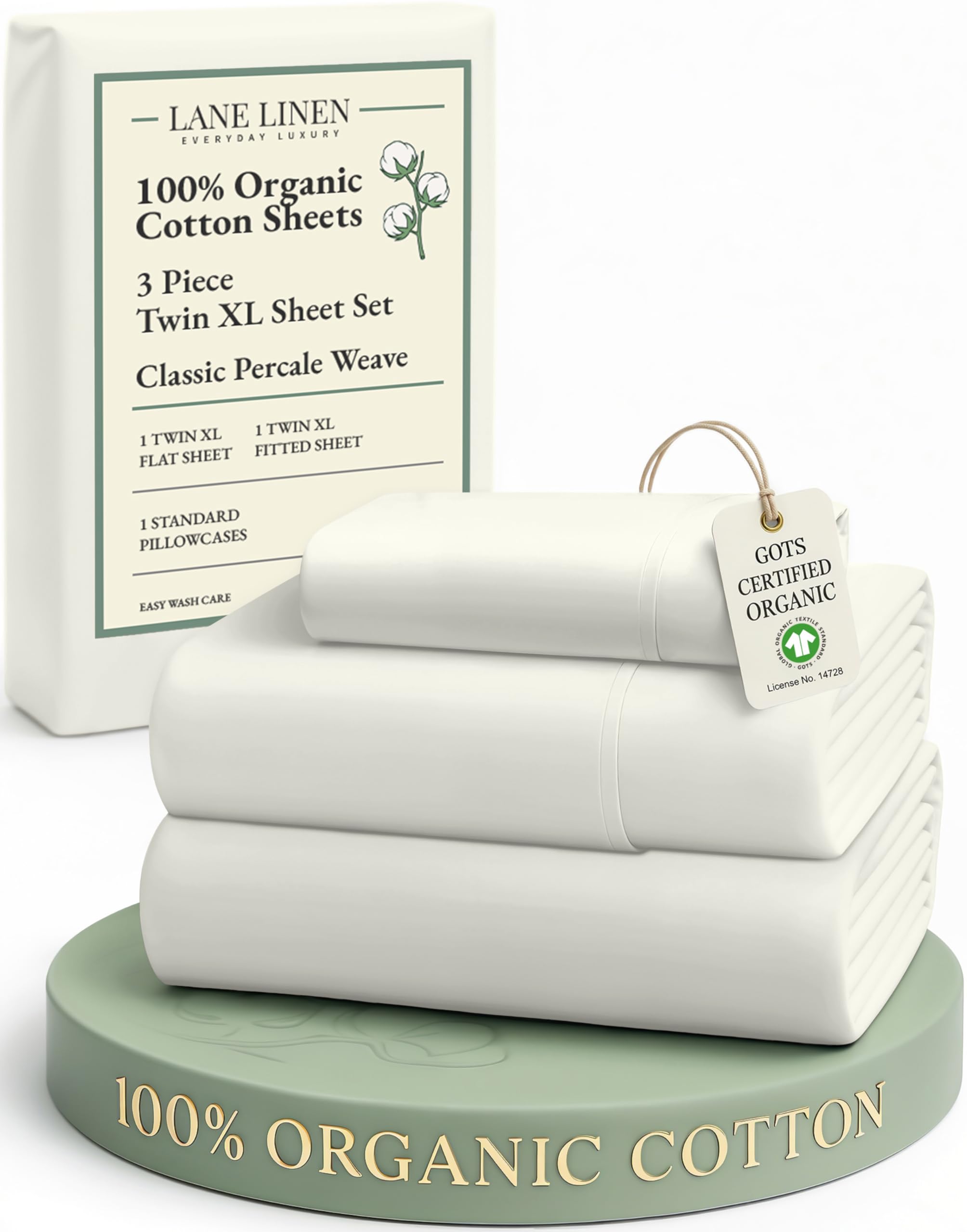 LANE LINEN Eco Friendly 100% Organic Cotton Queen Sheet Set, Soft & Comfy Fully Elasticized 15" Deep Pocket Bed Sheets, Low Pill Naturally Cooling Machine Wash Sábanas Queen- White Bed Sheets