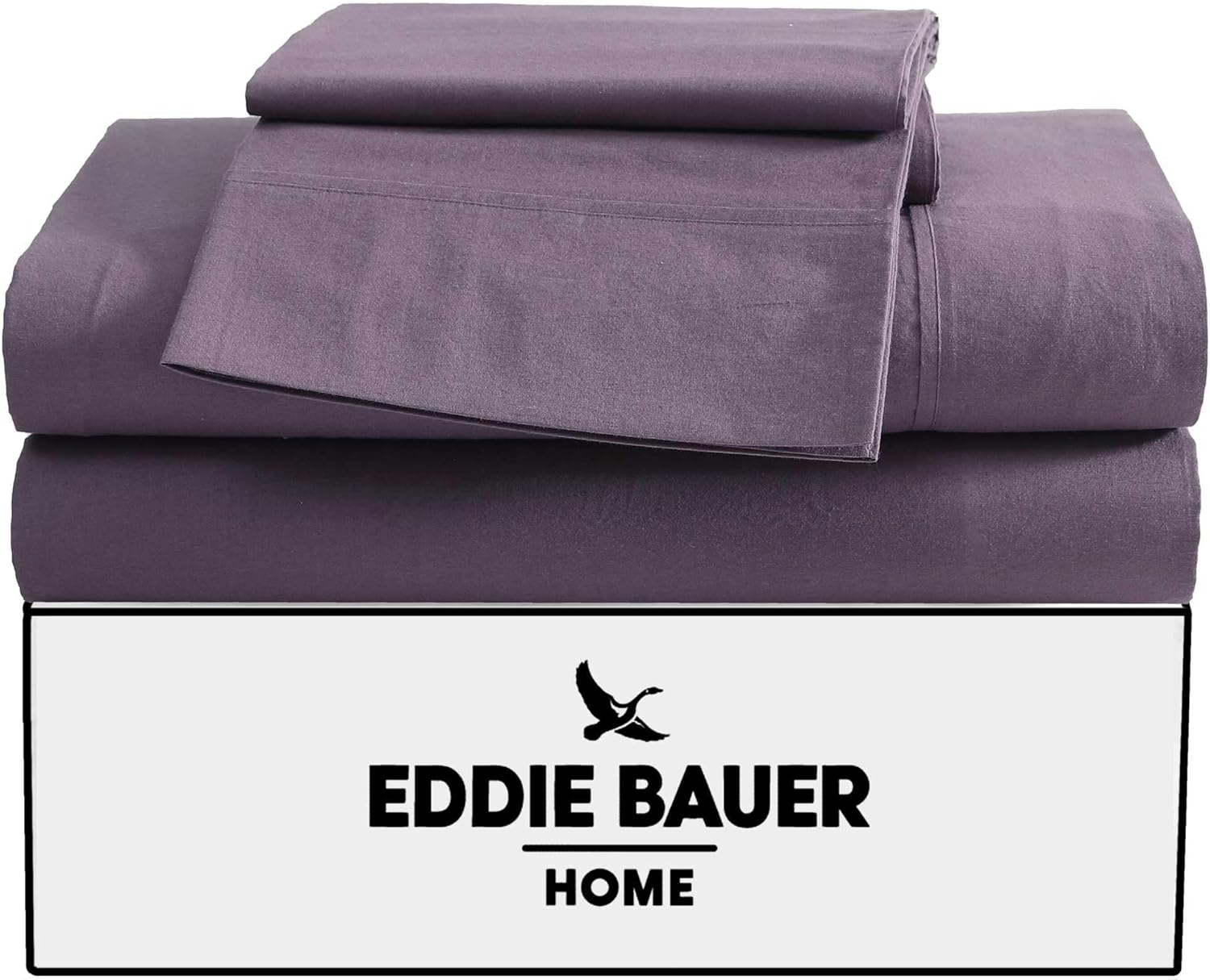 Eddie Bauer - Queen Sheet Set, Washed Percale Bedding Set with Deep Pockets, Super Soft, 100% Luxury Cotton with Smooth Percale Weave (Percale Purple, Queen)