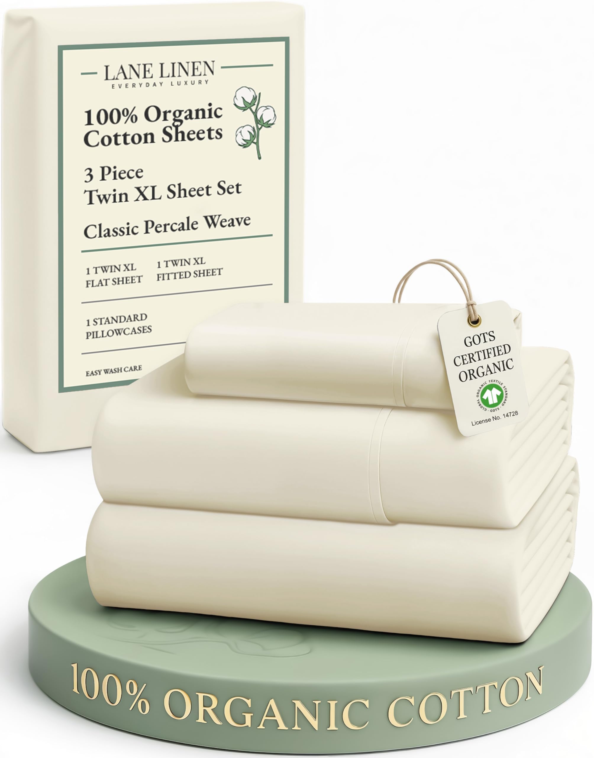 LANE LINEN Eco Friendly 100% Organic Cotton Queen Sheet Set, Soft & Comfy Fully Elasticized 15" Deep Pocket Bed Sheets, Low Pill Naturally Cooling Machine Wash Sábanas Queen- White Bed Sheets