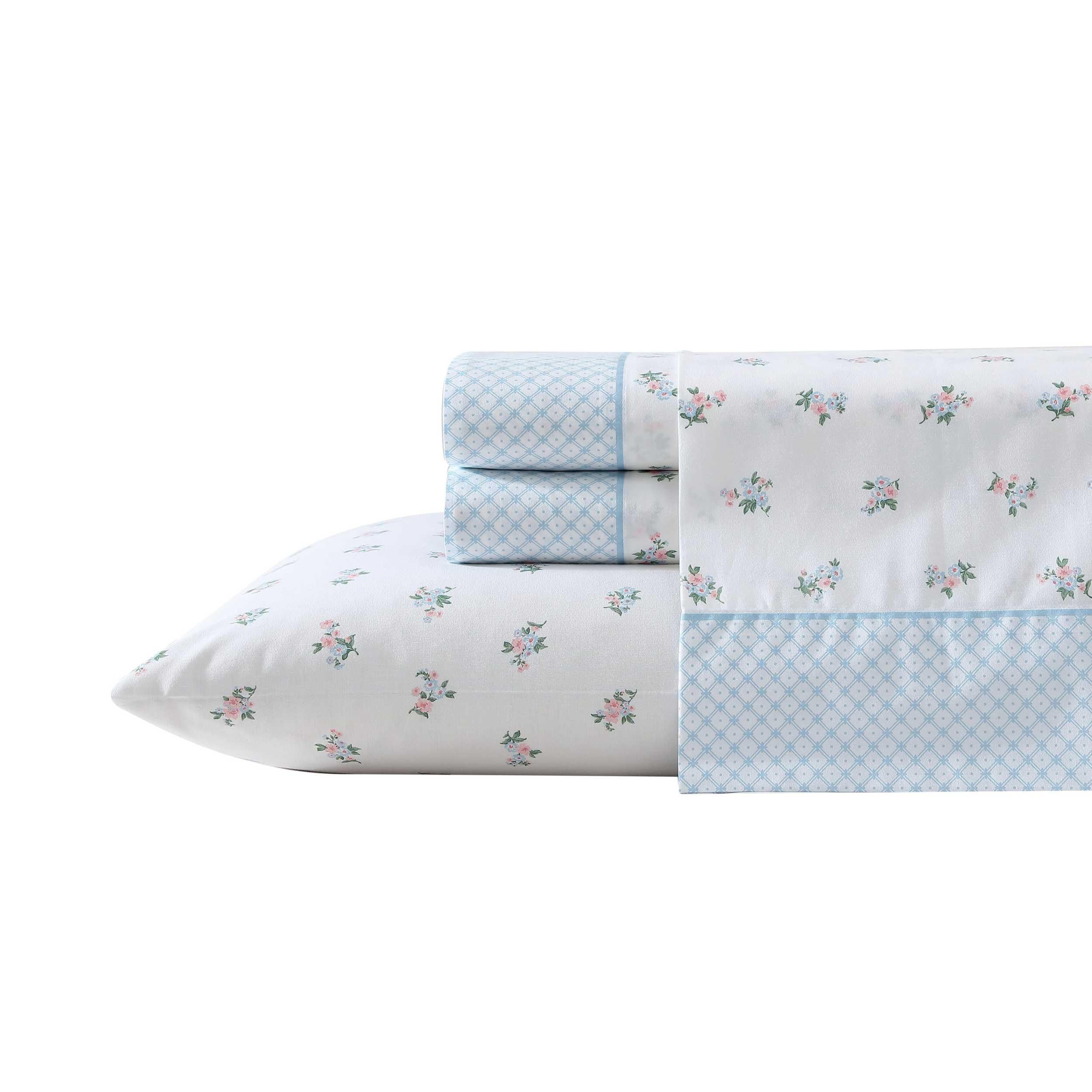 Laura Ashley - Queen Sheets, Cotton Percale Bedding Set, Lightweight & Breathable Home Decor (Evie Pink, Queen)