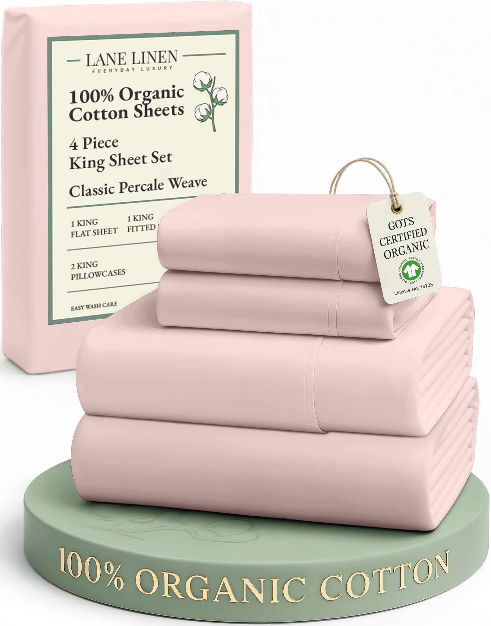 LANE LINEN Eco Friendly 100% Organic Cotton Queen Sheet Set, Soft & Comfy Fully Elasticized 15" Deep Pocket Bed Sheets, Low Pill Naturally Cooling Machine Wash Sábanas Queen- White Bed Sheets