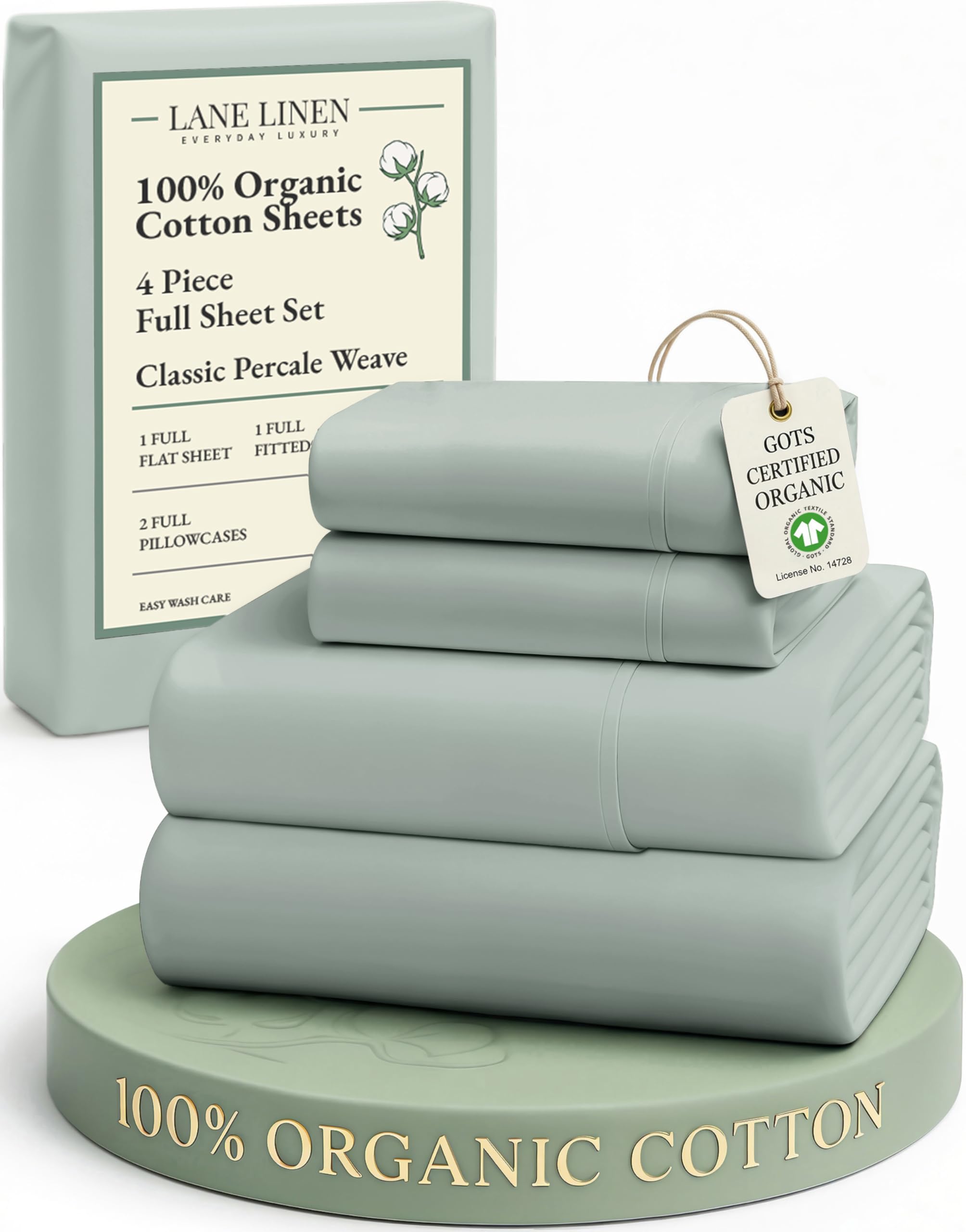 LANE LINEN 100% Organic Cotton Sheets Queen Size Bed Set, Machine Wash Eco Friendly Sustainably Produced Cotton Queen Sheet Set, Soft & Comfy Long Stabple Naturally Cooling Sheets– Mineral
