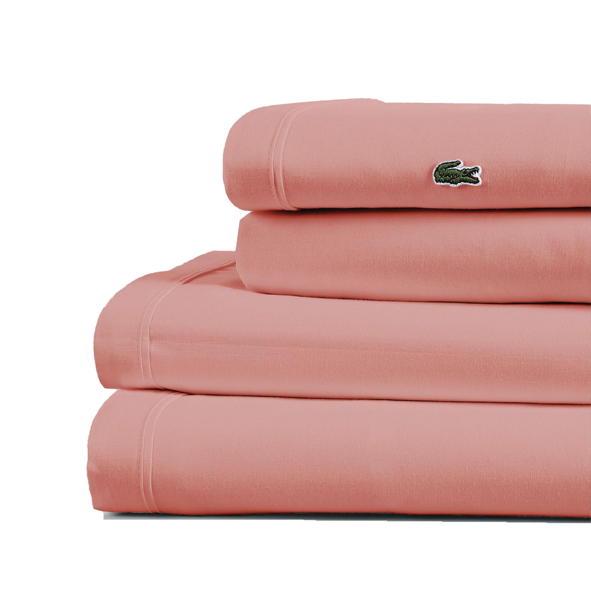 Lacoste 100% Cotton Percale 4-Piece Sheet Set – Cool, Crisp, Matte, and Durable, Oeko-Tex Certified – Solid, Navy, Full