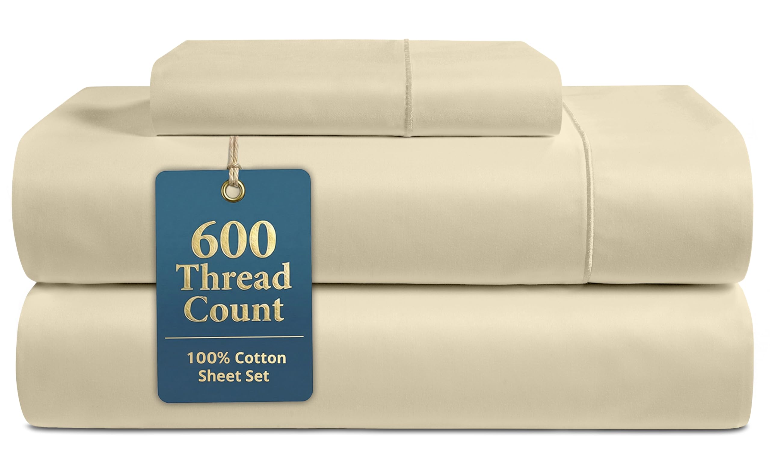LANE LINEN 100% Cotton Sheets Full Size - 600 Thread Count Sateen Weave - Hotel Quality Softness, Great for Everyday Comfort - Securely Fits Matresses Upto 15'' Deep - Oeko TEX Certified - White