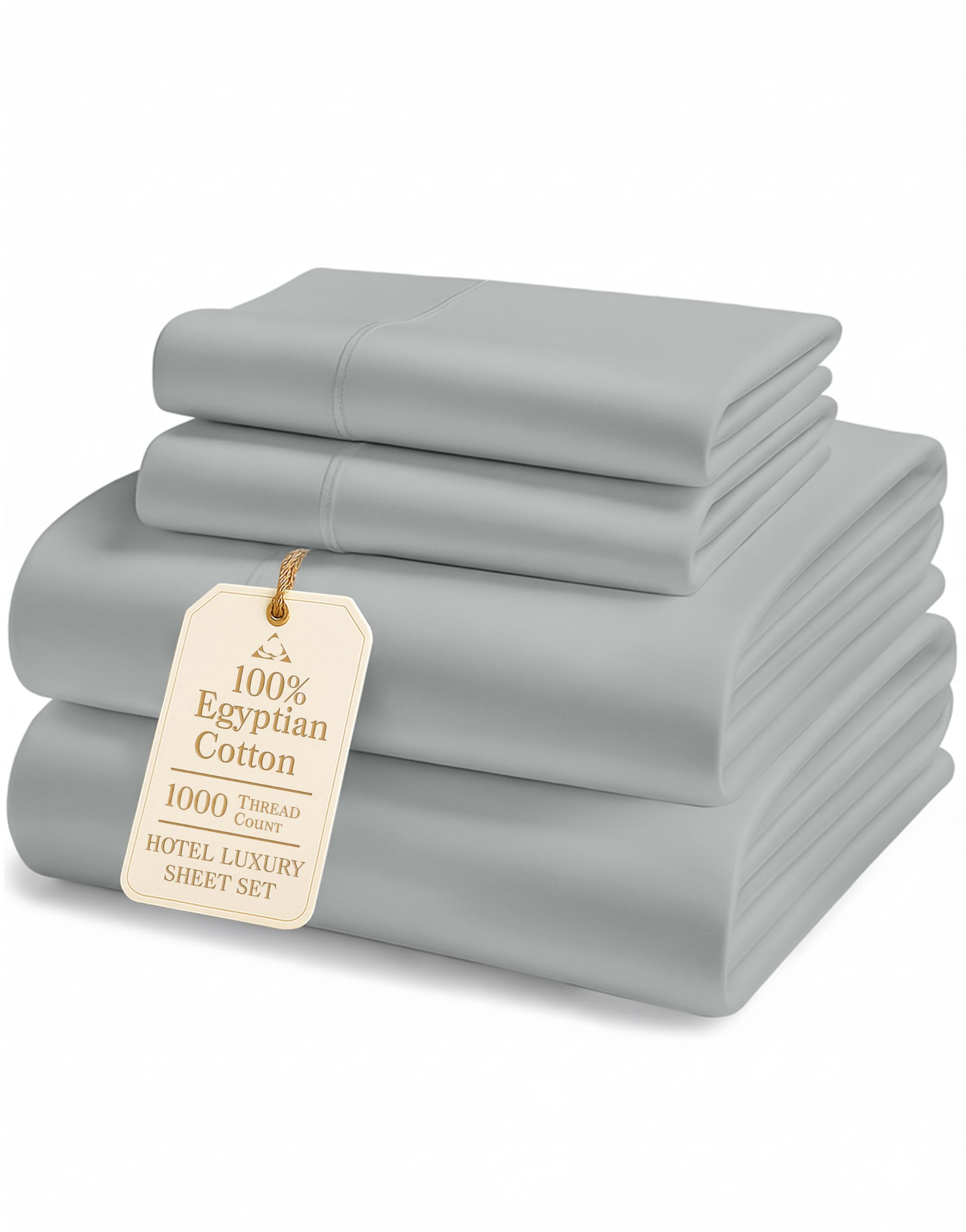 100% Egyptian Cotton King Sheet Set – Premium 1000 Thread Count Naturally Cooling & Breathable King Sheets, Authentic Long-Staple Cotton for Lasting Softness, Snug Fit 15" Deep Pocket Fitted -Charcoal