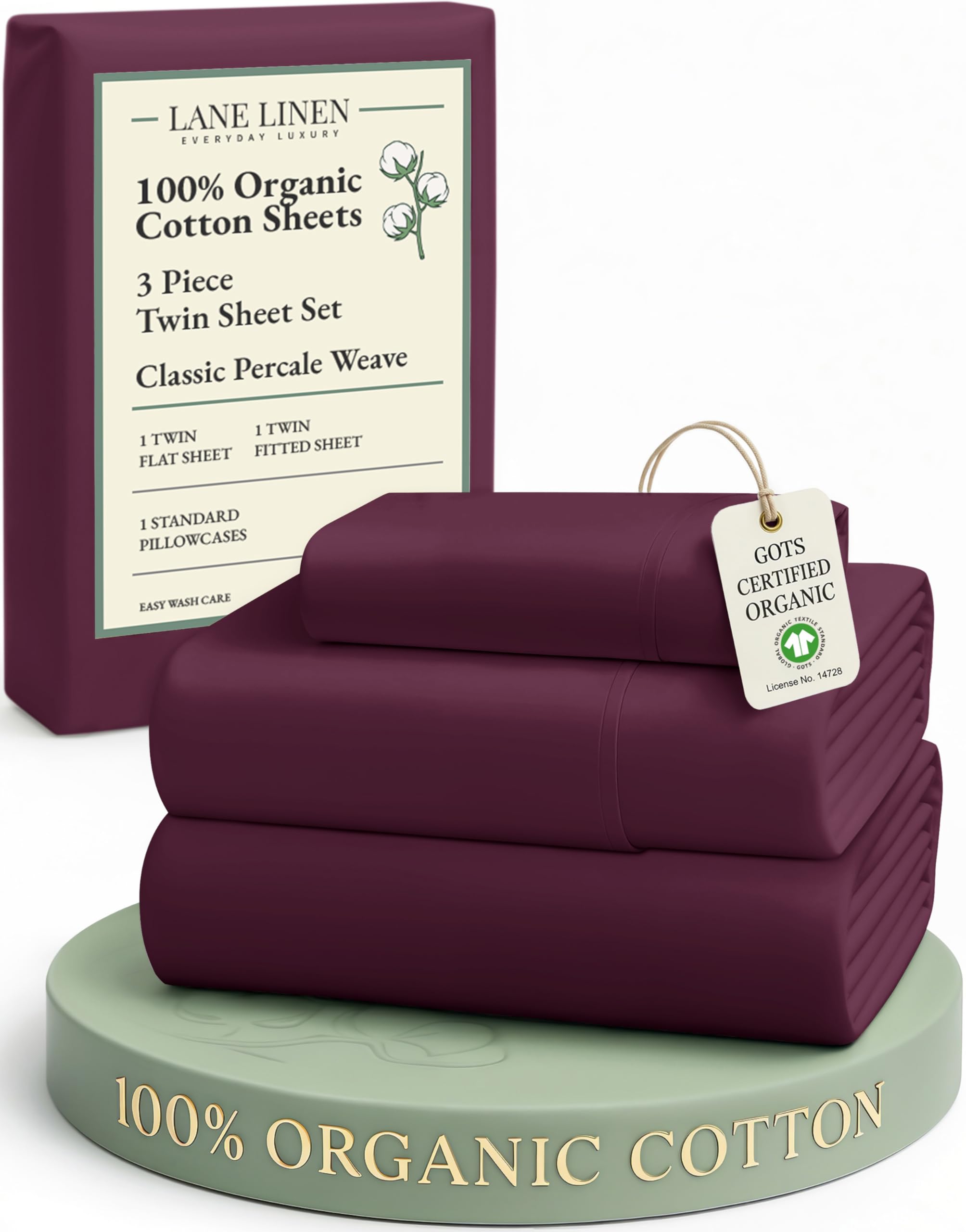 LANE LINEN 100% Organic Cotton Sheets Queen Size Bed Set, Machine Wash Eco Friendly Sustainably Produced Cotton Queen Sheet Set, Soft & Comfy Long Stabple Naturally Cooling Sheets– Mineral