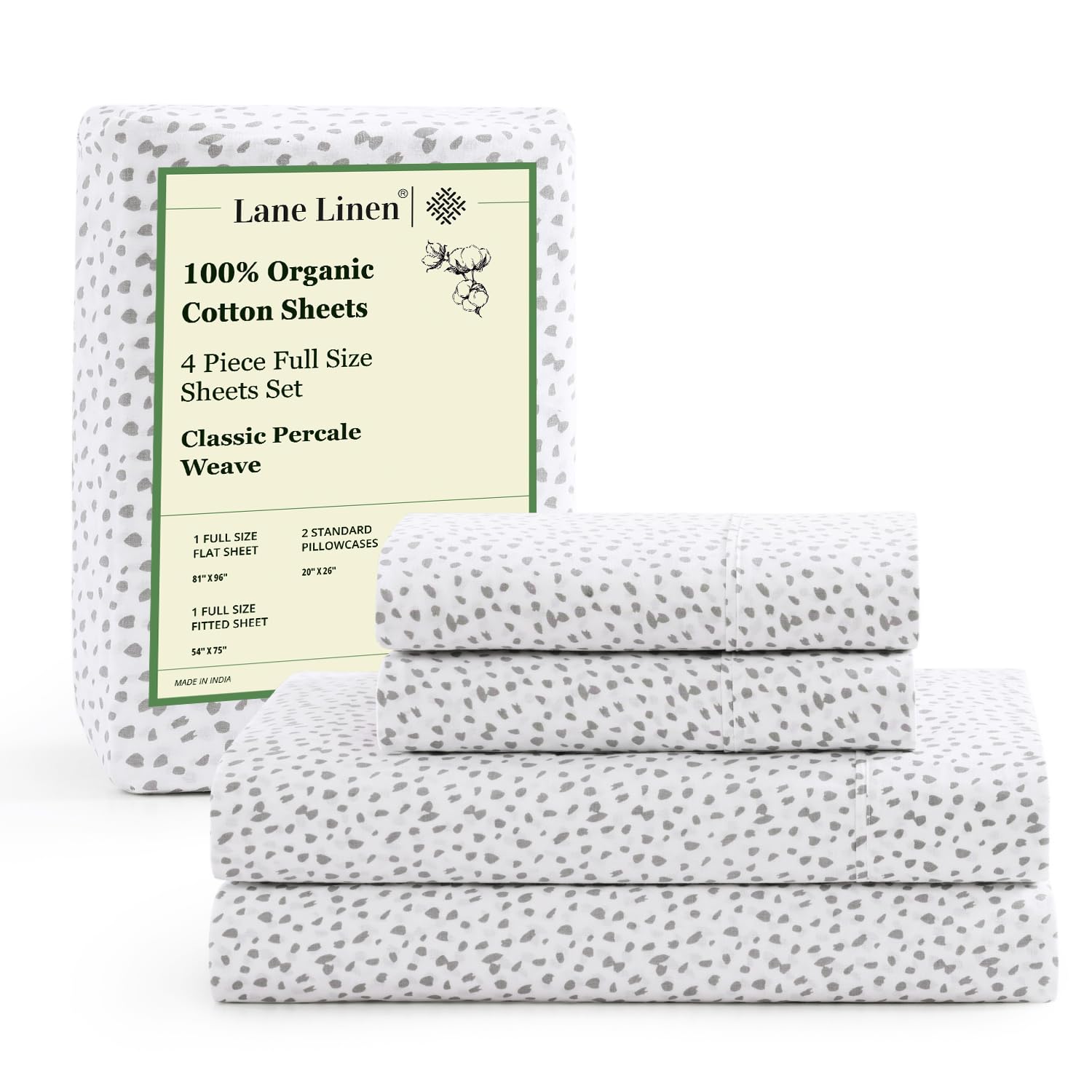 LANE LINEN Eco Friendly 100% Organic Cotton Queen Sheet Set, Soft & Comfy Fully Elasticized 15" Deep Pocket Bed Sheets, Low Pill Naturally Cooling Machine Wash Sábanas Queen- White Bed Sheets