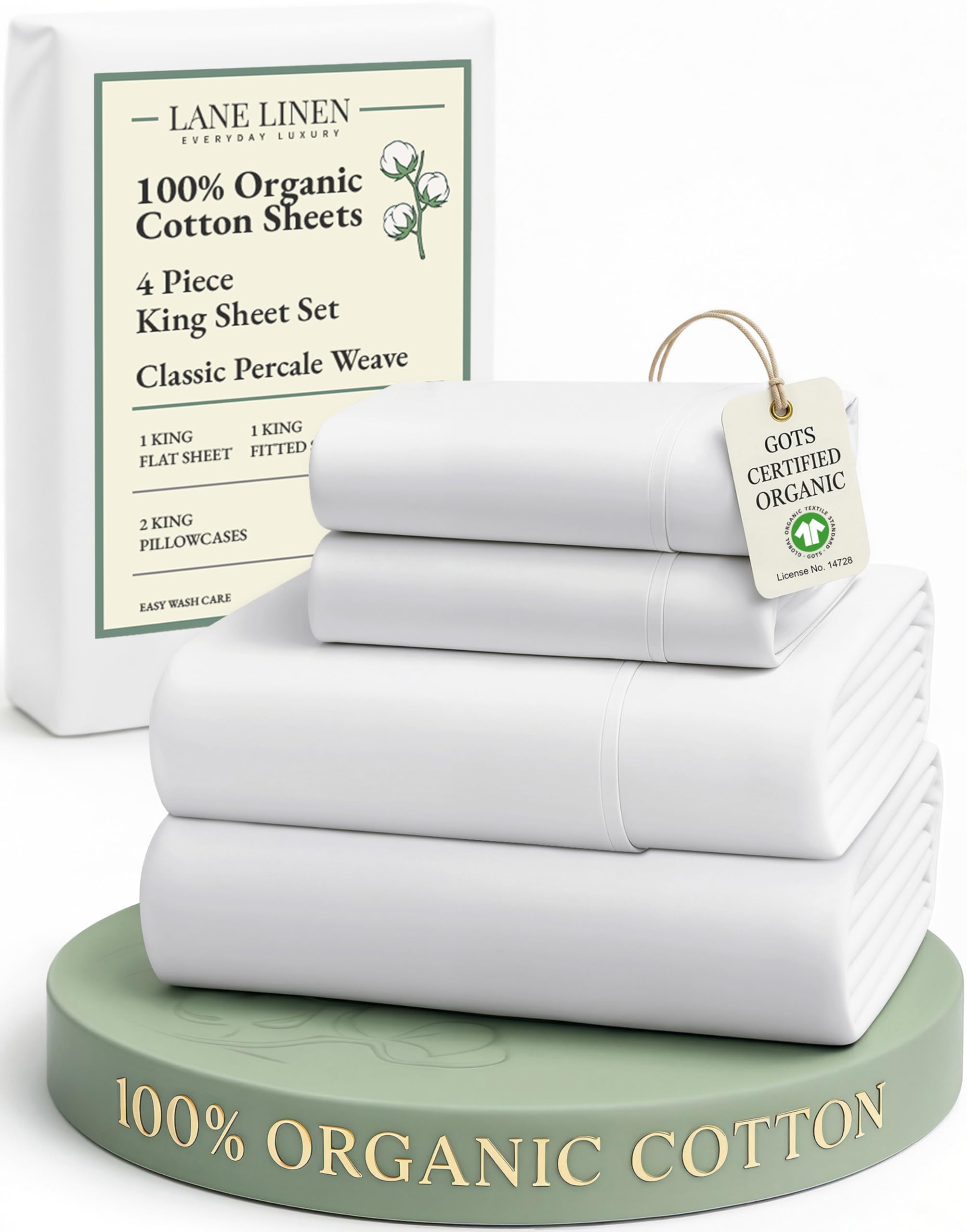 LANE LINEN 100% Organic Cotton Sheets Queen Size Bed Set, Machine Wash Eco Friendly Sustainably Produced Cotton Queen Sheet Set, Soft & Comfy Long Stabple Naturally Cooling Sheets– Mineral