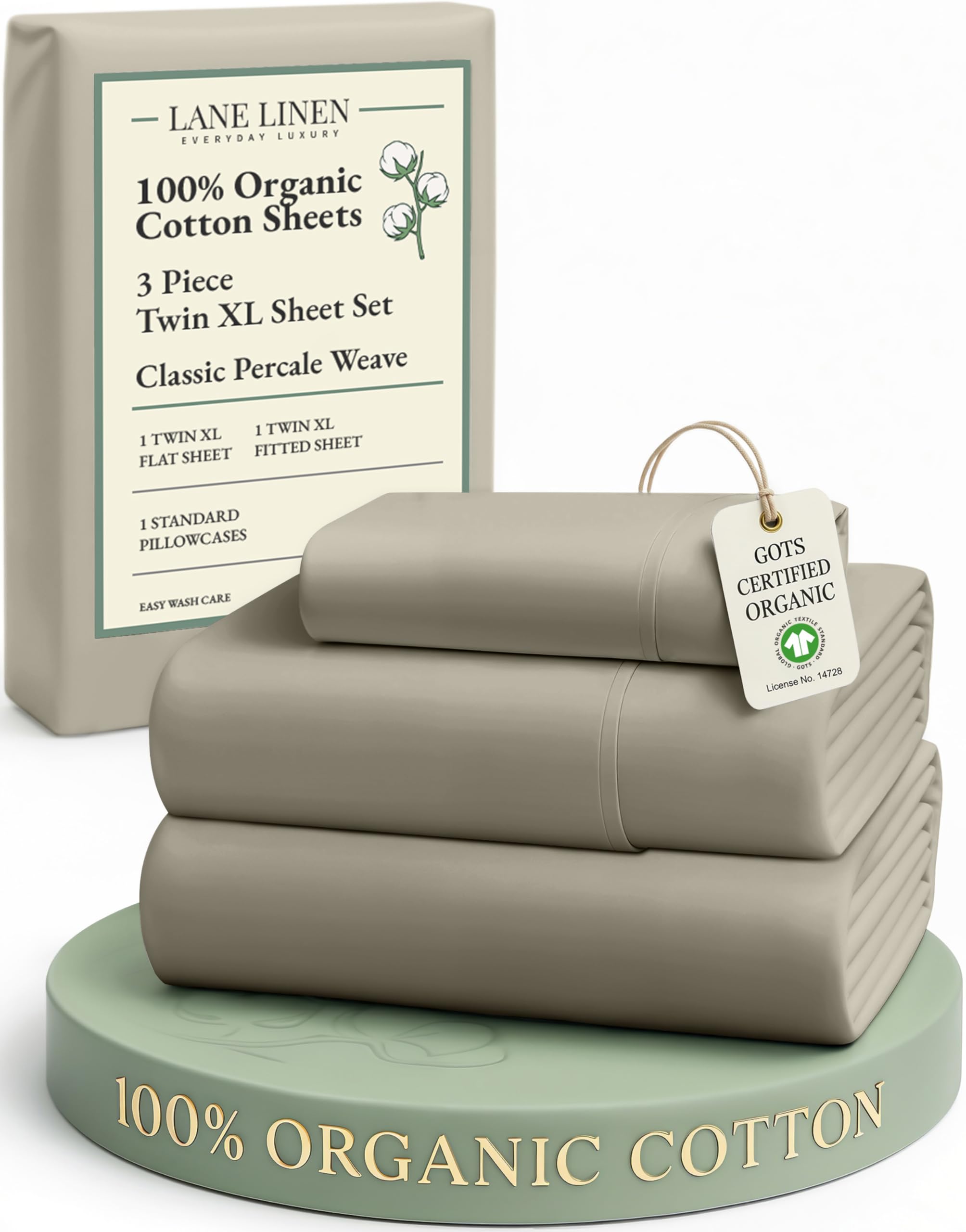 LANE LINEN 100% Organic Cotton Sheets Queen Size Bed Set, Machine Wash Eco Friendly Sustainably Produced Cotton Queen Sheet Set, Soft & Comfy Long Stabple Naturally Cooling Sheets– Mineral