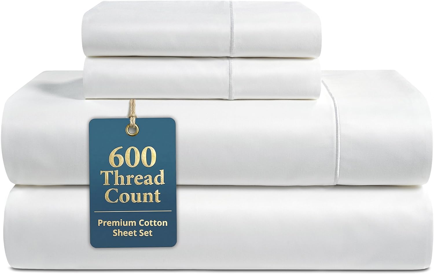 LANE LINEN 100% Cotton Sheets Full Size - 600 Thread Count Sateen Weave - Hotel Quality Softness, Great for Everyday Comfort - Securely Fits Matresses Upto 15'' Deep - Oeko TEX Certified - White