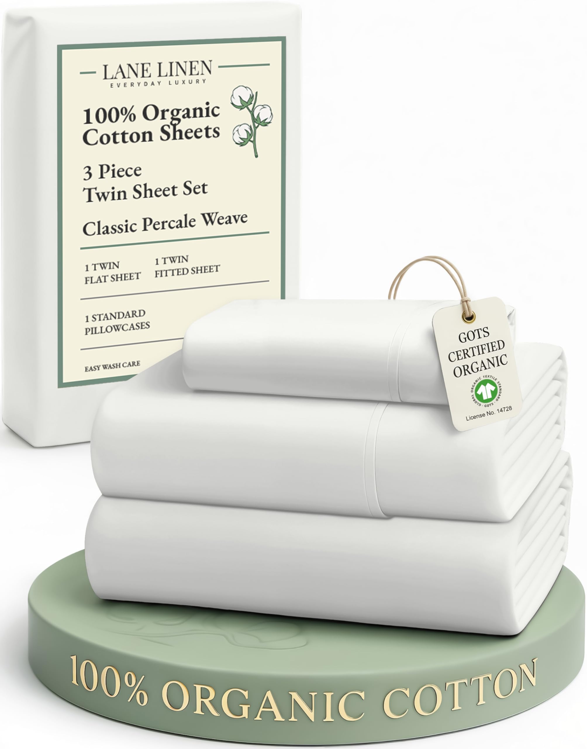 LANE LINEN 100% Organic Cotton Sheets Queen Size Bed Set, Machine Wash Eco Friendly Sustainably Produced Cotton Queen Sheet Set, Soft & Comfy Long Stabple Naturally Cooling Sheets– Mineral