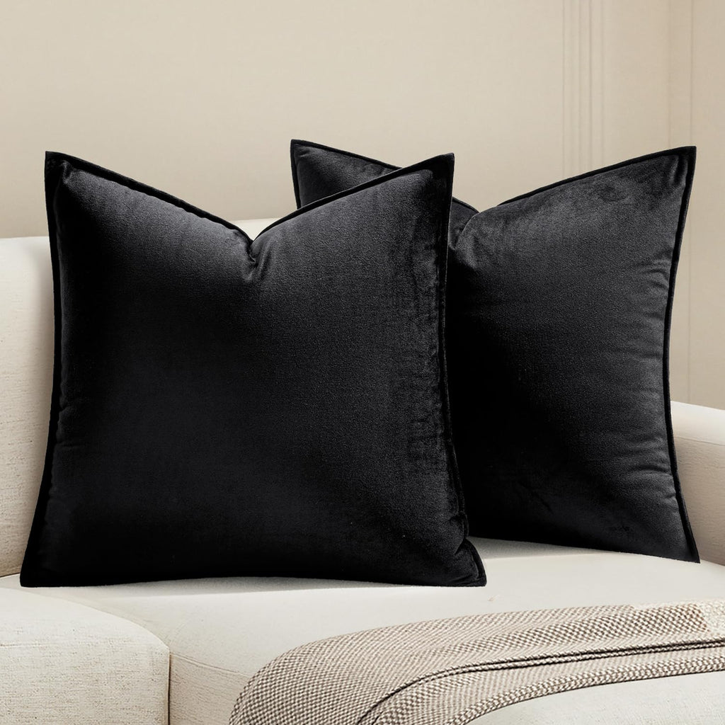 MIULEE Dark Coffee Velvet Throw Pillow Covers 20x20 Taupe Neutral Soft Decorative Solid Square Cushion Cases Pack of 2 Modern Luxury Home Decor for Couch, Sofa, Bedroom