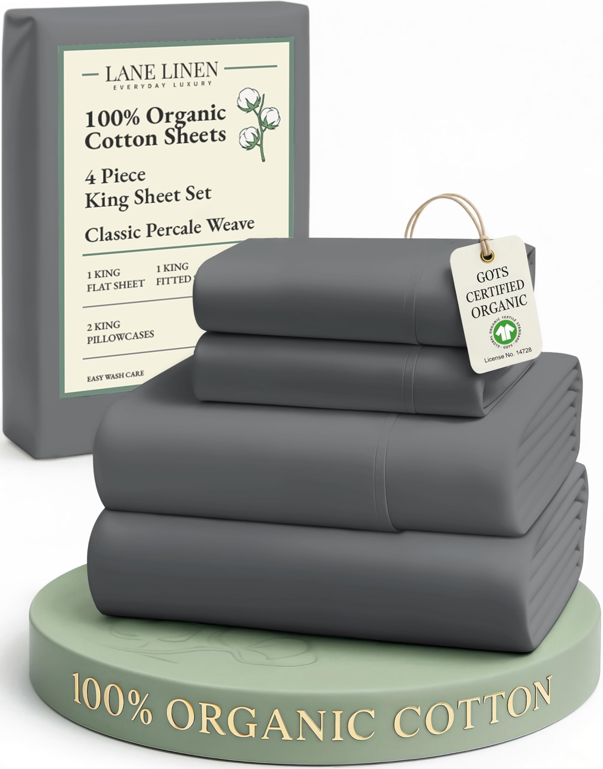 LANE LINEN Eco Friendly 100% Organic Cotton Queen Sheet Set, Soft & Comfy Fully Elasticized 15" Deep Pocket Bed Sheets, Low Pill Naturally Cooling Machine Wash Sábanas Queen- White Bed Sheets