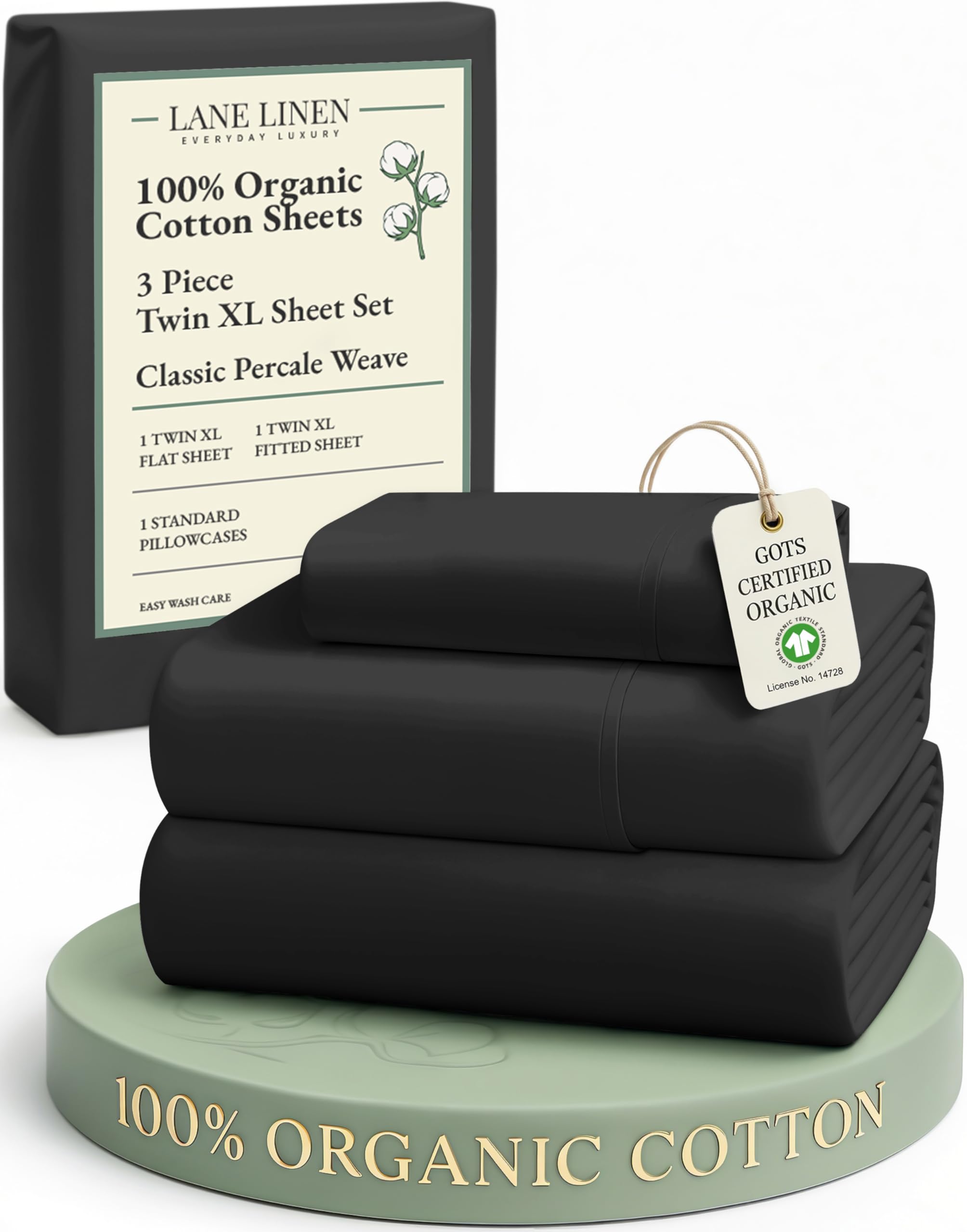 LANE LINEN 100% Organic Cotton Sheets Queen Size Bed Set, Machine Wash Eco Friendly Sustainably Produced Cotton Queen Sheet Set, Soft & Comfy Long Stabple Naturally Cooling Sheets– Mineral