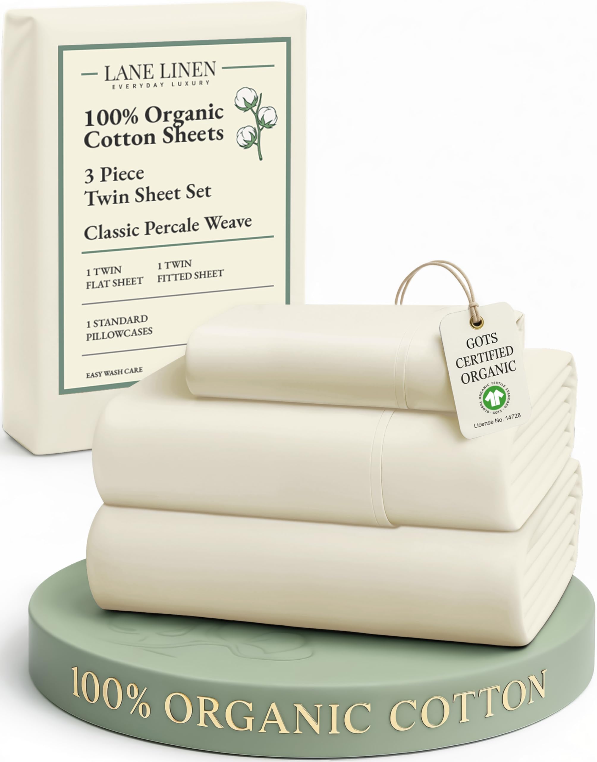 LANE LINEN Eco Friendly 100% Organic Cotton Queen Sheet Set, Soft & Comfy Fully Elasticized 15" Deep Pocket Bed Sheets, Low Pill Naturally Cooling Machine Wash Sábanas Queen- White Bed Sheets