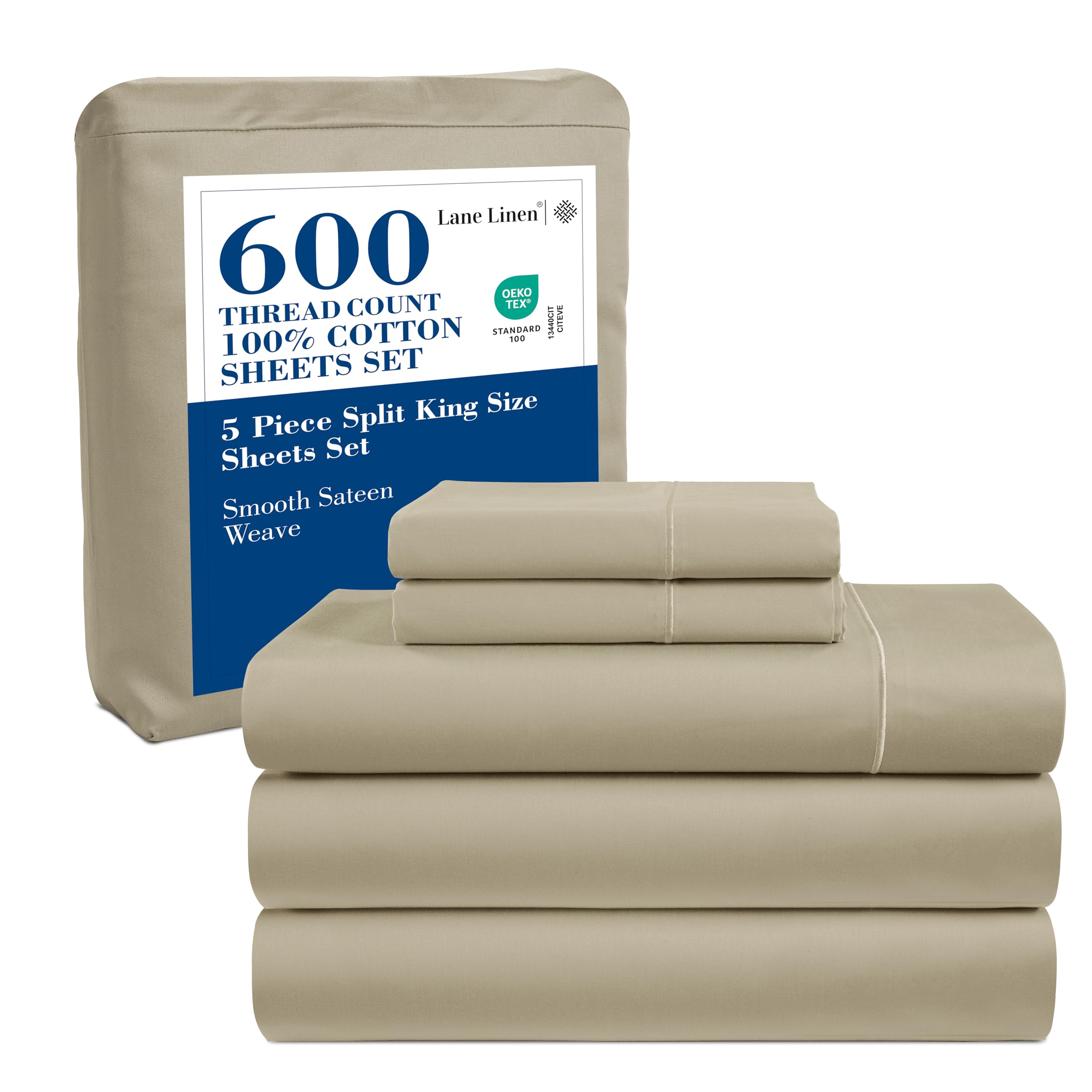LANE LINEN 100% Cotton Sheets Full Size - 600 Thread Count Sateen Weave - Hotel Quality Softness, Great for Everyday Comfort - Securely Fits Matresses Upto 15'' Deep - Oeko TEX Certified - White