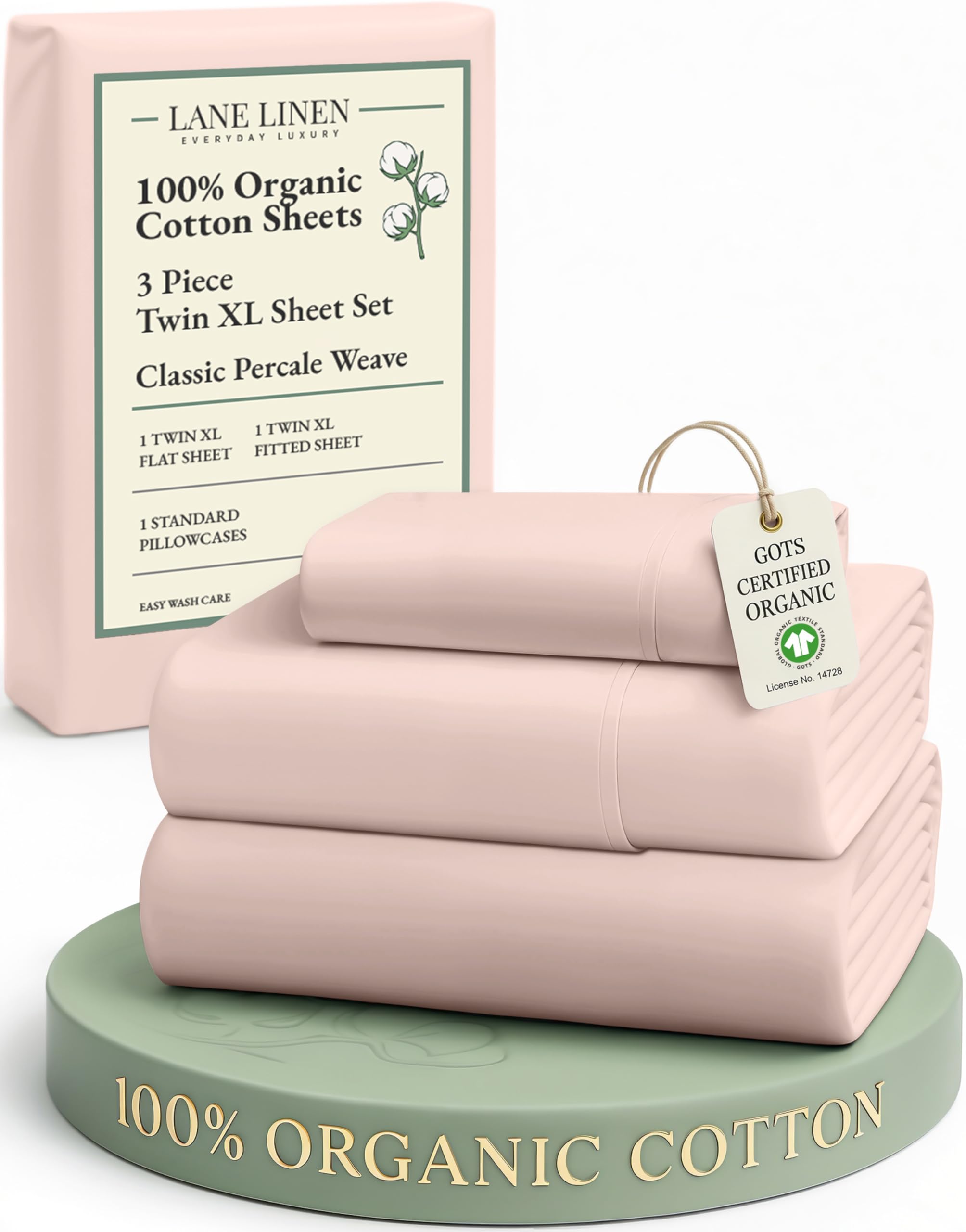 LANE LINEN 100% Organic Cotton Sheets Queen Size Bed Set, Machine Wash Eco Friendly Sustainably Produced Cotton Queen Sheet Set, Soft & Comfy Long Stabple Naturally Cooling Sheets– Mineral