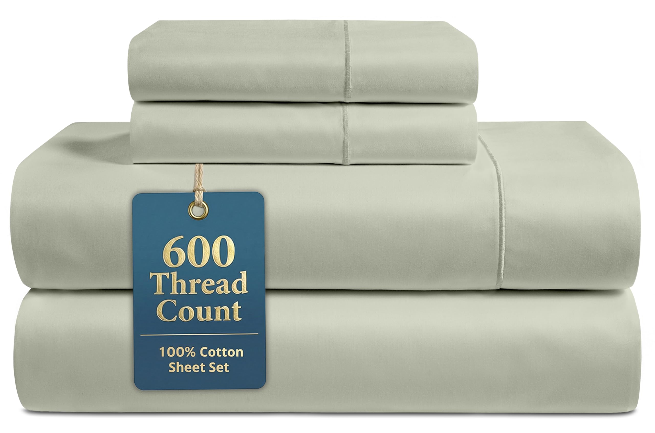 LANE LINEN Queen Bed Sheets - Pemium 600 Thread Count Long Staple 100% Cotton Sheets Queen Size Bed Set, Hotel Luxury Sateen Finish, 15" Deep Pocket Fitted Sheet, Cool & Durable - Denim