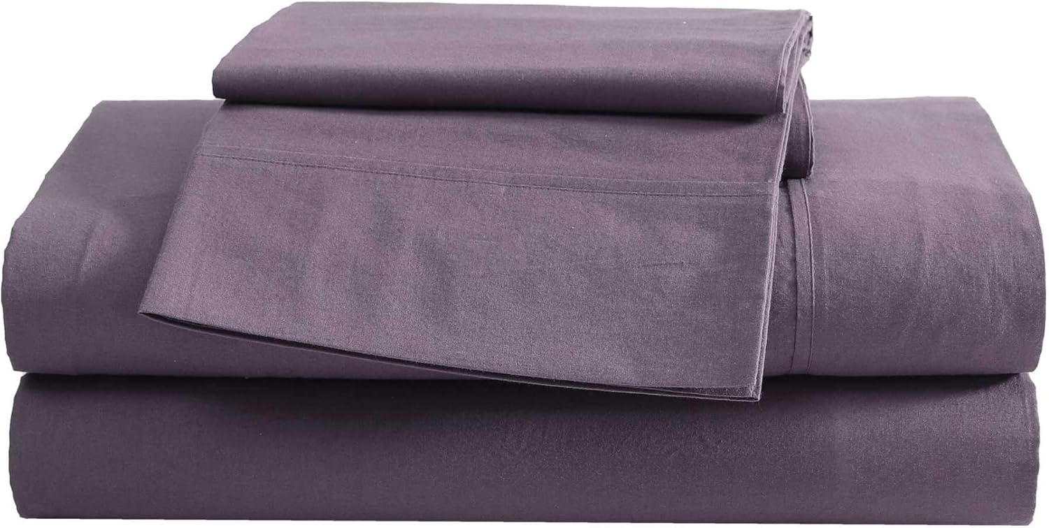 Eddie Bauer - Queen Sheet Set, Washed Percale Bedding Set with Deep Pockets, Super Soft, 100% Luxury Cotton with Smooth Percale Weave (Percale Purple, Queen)