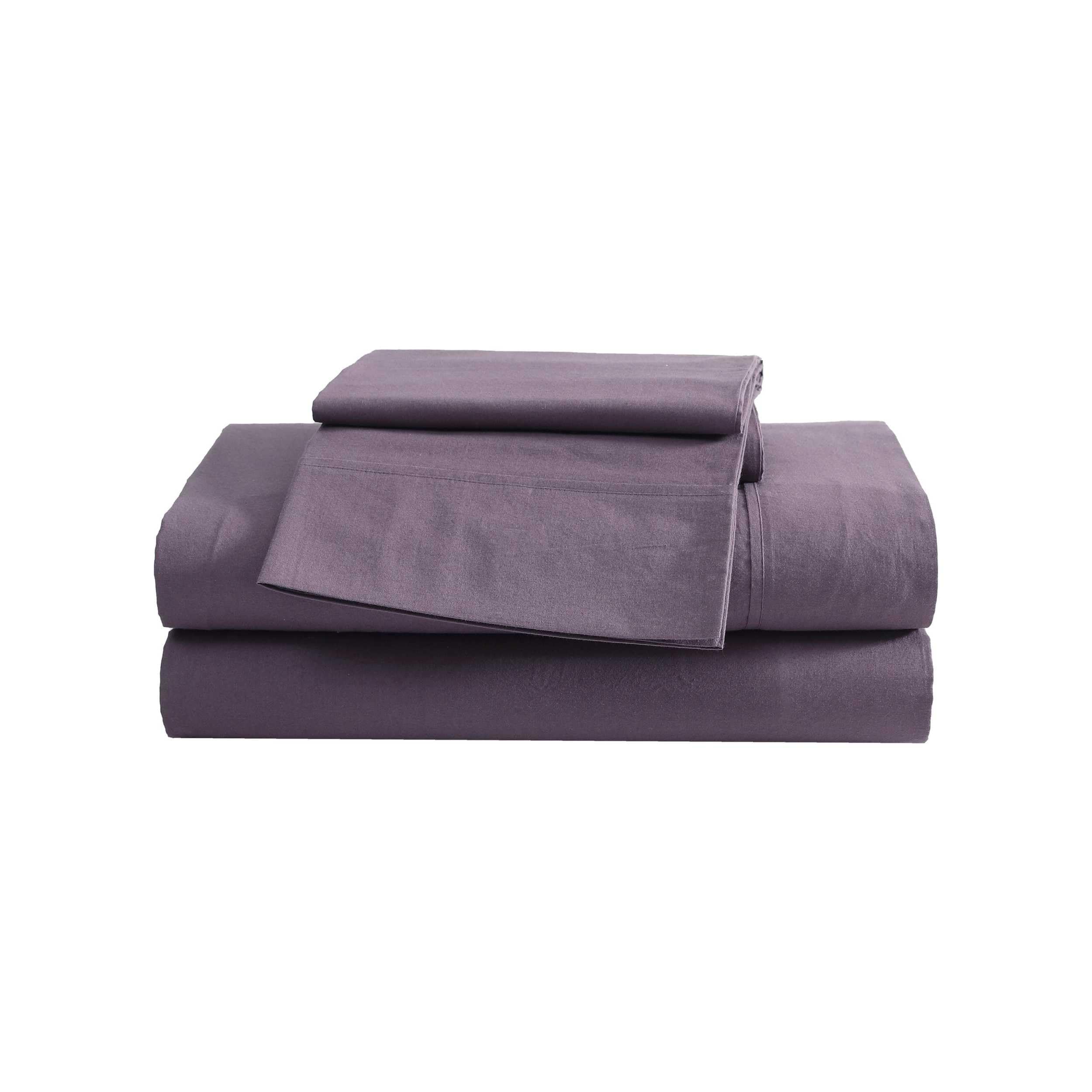 Eddie Bauer - Queen Sheet Set, Washed Percale Bedding Set with Deep Pockets, Super Soft, 100% Luxury Cotton with Smooth Percale Weave (Percale Purple, Queen)