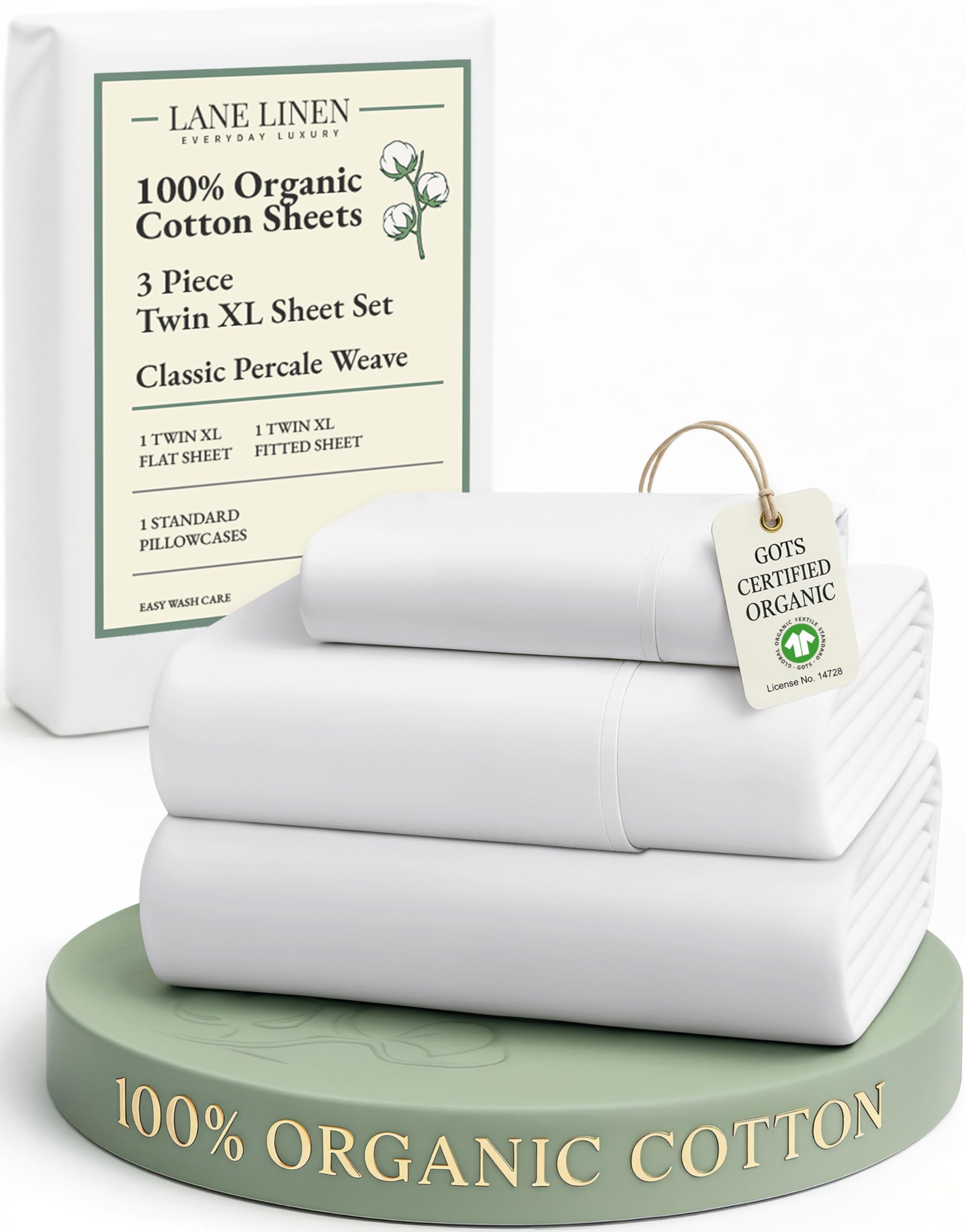 LANE LINEN 100% Organic Cotton Sheets Queen Size Bed Set, Machine Wash Eco Friendly Sustainably Produced Cotton Queen Sheet Set, Soft & Comfy Long Stabple Naturally Cooling Sheets– Mineral