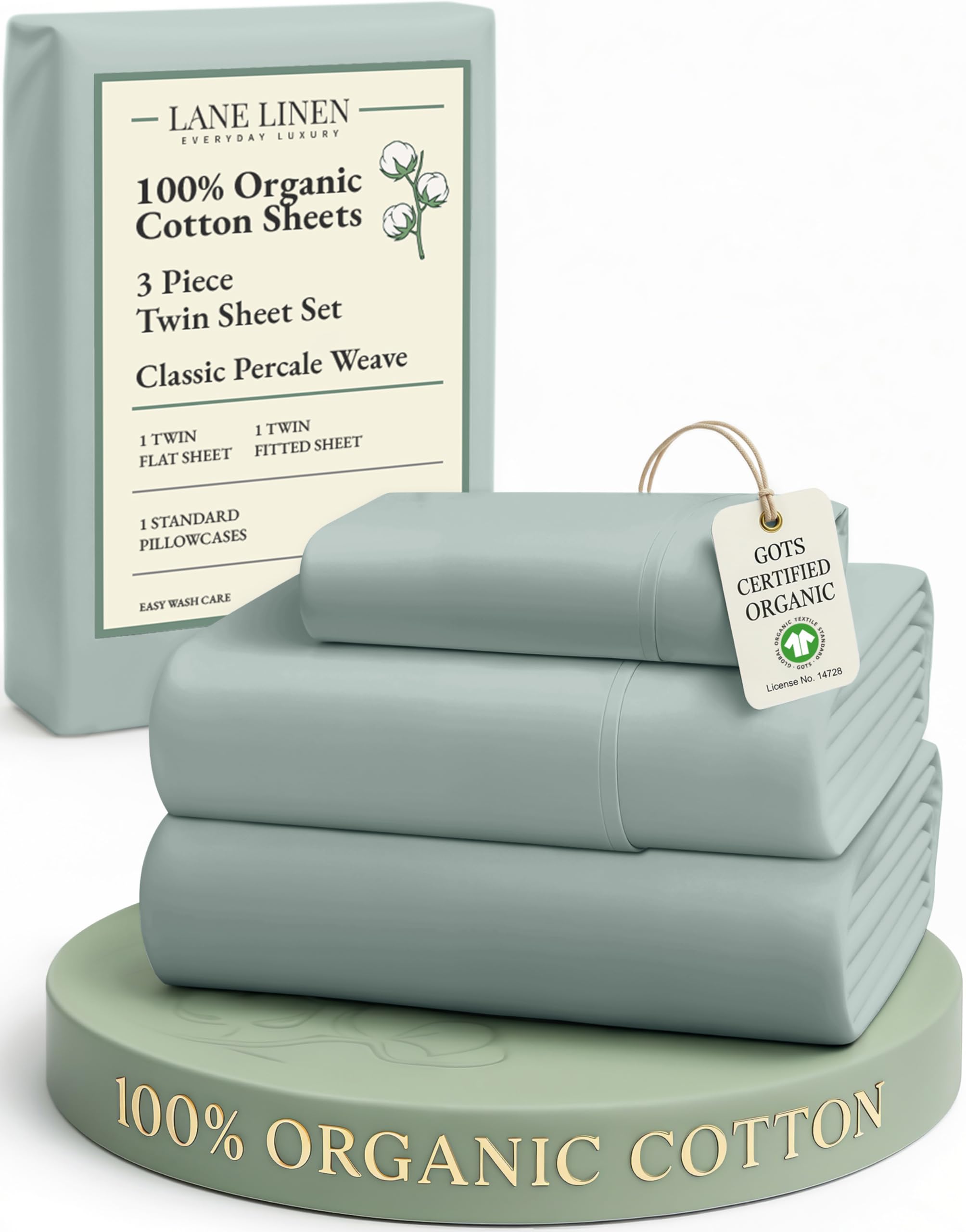 LANE LINEN 100% Organic Cotton Sheets Queen Size Bed Set, Machine Wash Eco Friendly Sustainably Produced Cotton Queen Sheet Set, Soft & Comfy Long Stabple Naturally Cooling Sheets– Mineral