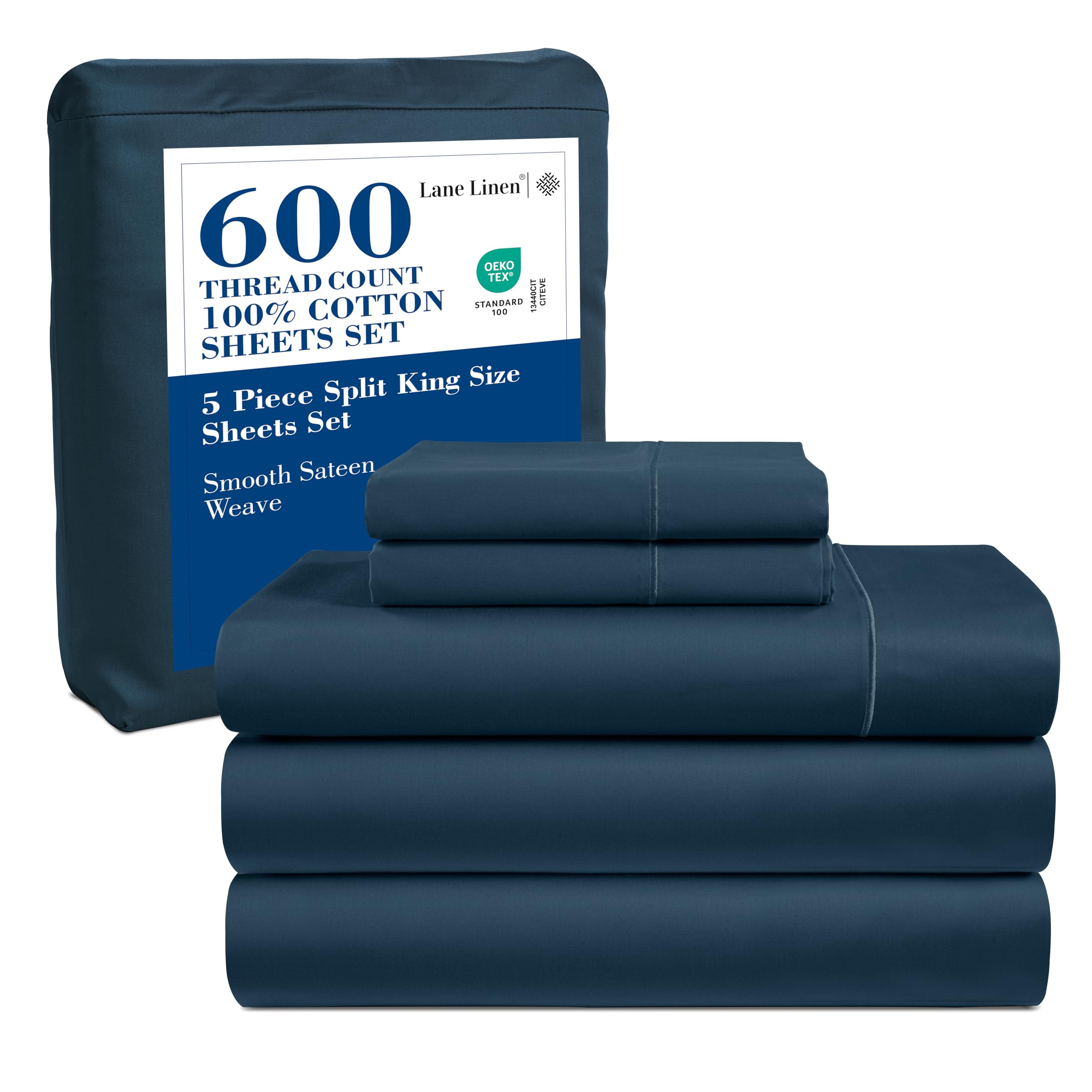 LANE LINEN 100% Cotton Sheets Full Size - 600 Thread Count Sateen Weave - Hotel Quality Softness, Great for Everyday Comfort - Securely Fits Matresses Upto 15'' Deep - Oeko TEX Certified - White