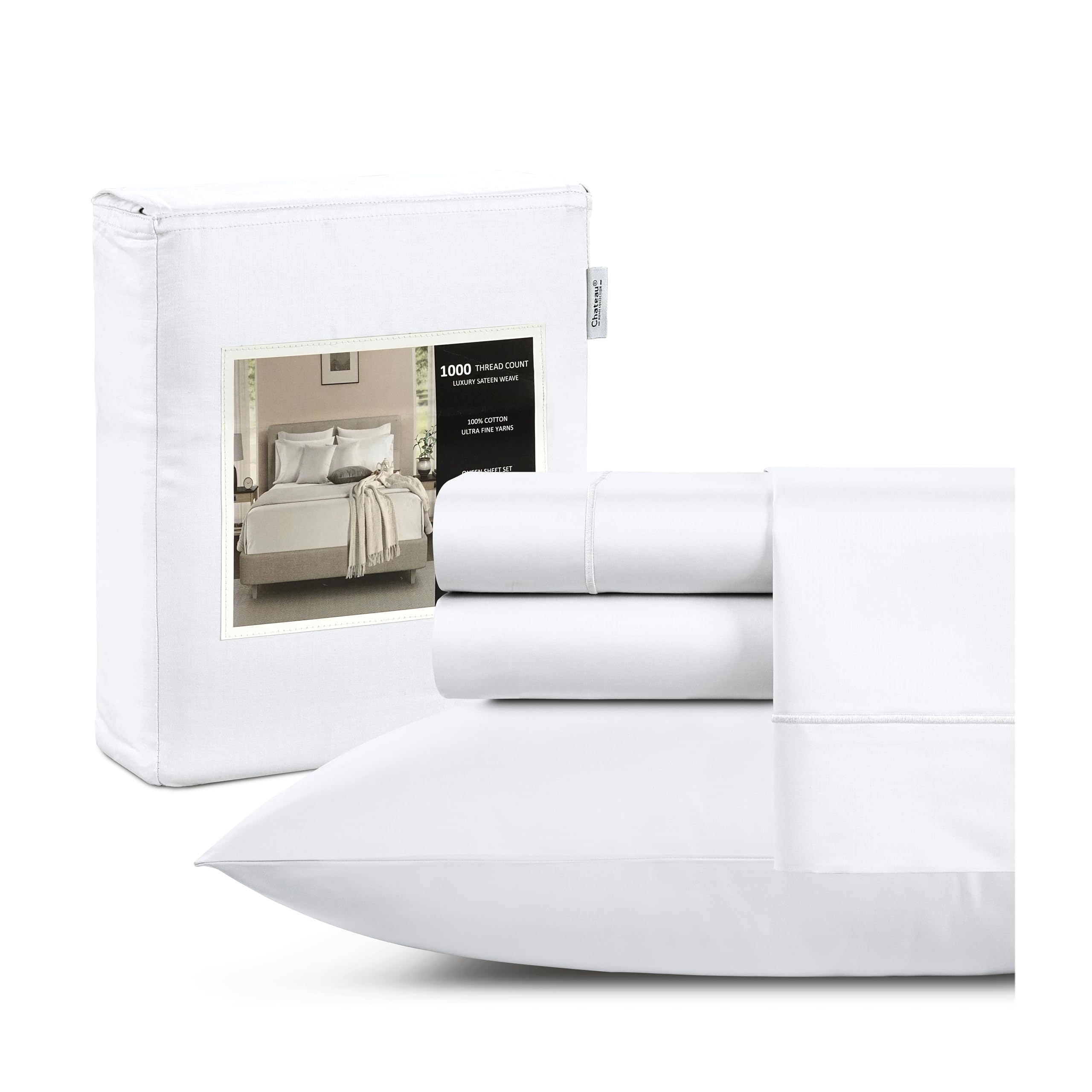King Bed Sheets Deep Pocket King Sheet Set, 1000 Thread Count Long Staple Fully Elasticated 100% Cotton Sheet & Pillowcase sets, Machine Wash No Pill Naturally Breathable Cotton Bedding- Mineral