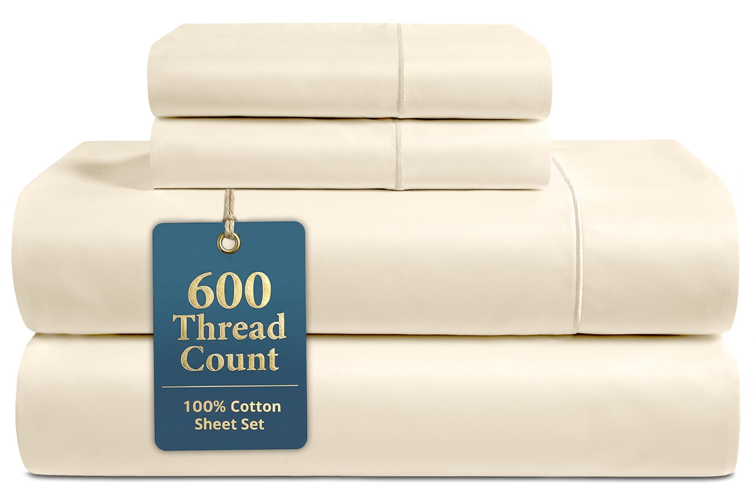 LANE LINEN 100% Cotton Sheets Full Size - 600 Thread Count Sateen Weave - Hotel Quality Softness, Great for Everyday Comfort - Securely Fits Matresses Upto 15'' Deep - Oeko TEX Certified - White