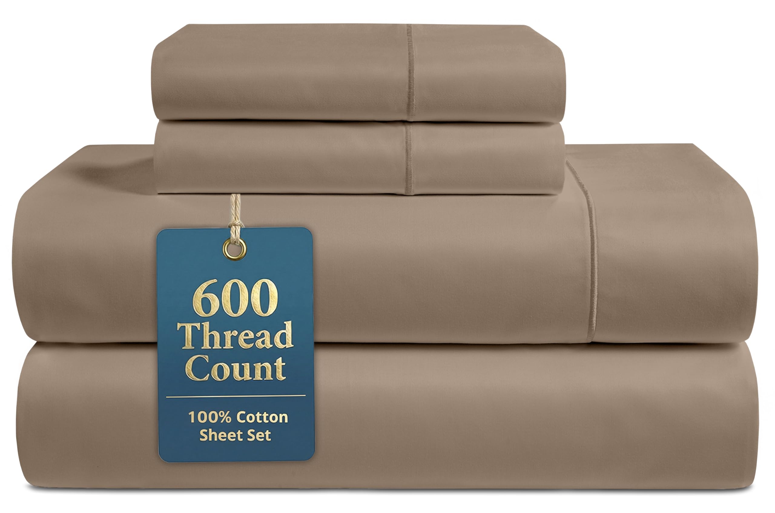 LANE LINEN Queen Bed Sheets - Pemium 600 Thread Count Long Staple 100% Cotton Sheets Queen Size Bed Set, Hotel Luxury Sateen Finish, 15" Deep Pocket Fitted Sheet, Cool & Durable - Denim