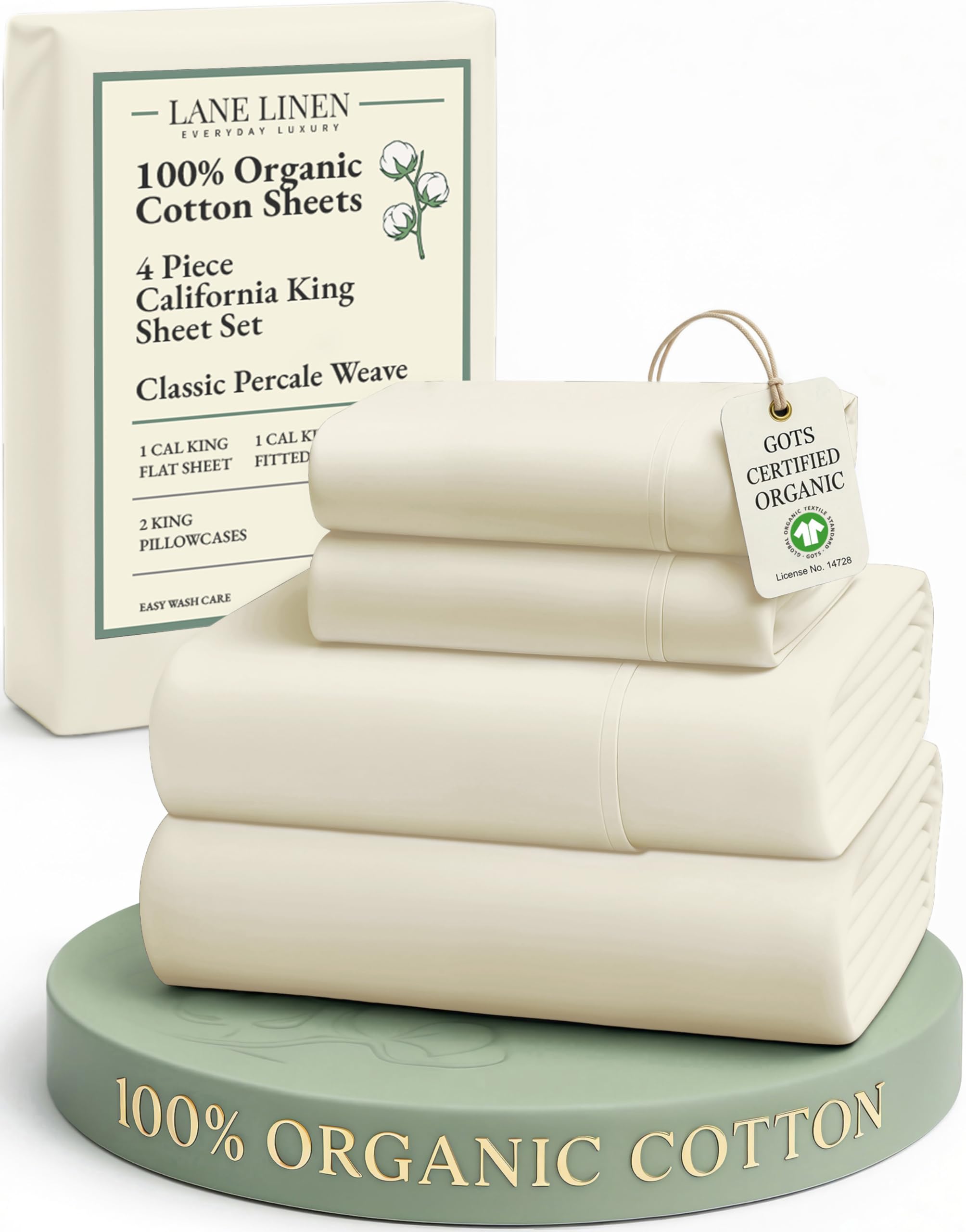 LANE LINEN Eco Friendly 100% Organic Cotton Queen Sheet Set, Soft & Comfy Fully Elasticized 15" Deep Pocket Bed Sheets, Low Pill Naturally Cooling Machine Wash Sábanas Queen- White Bed Sheets