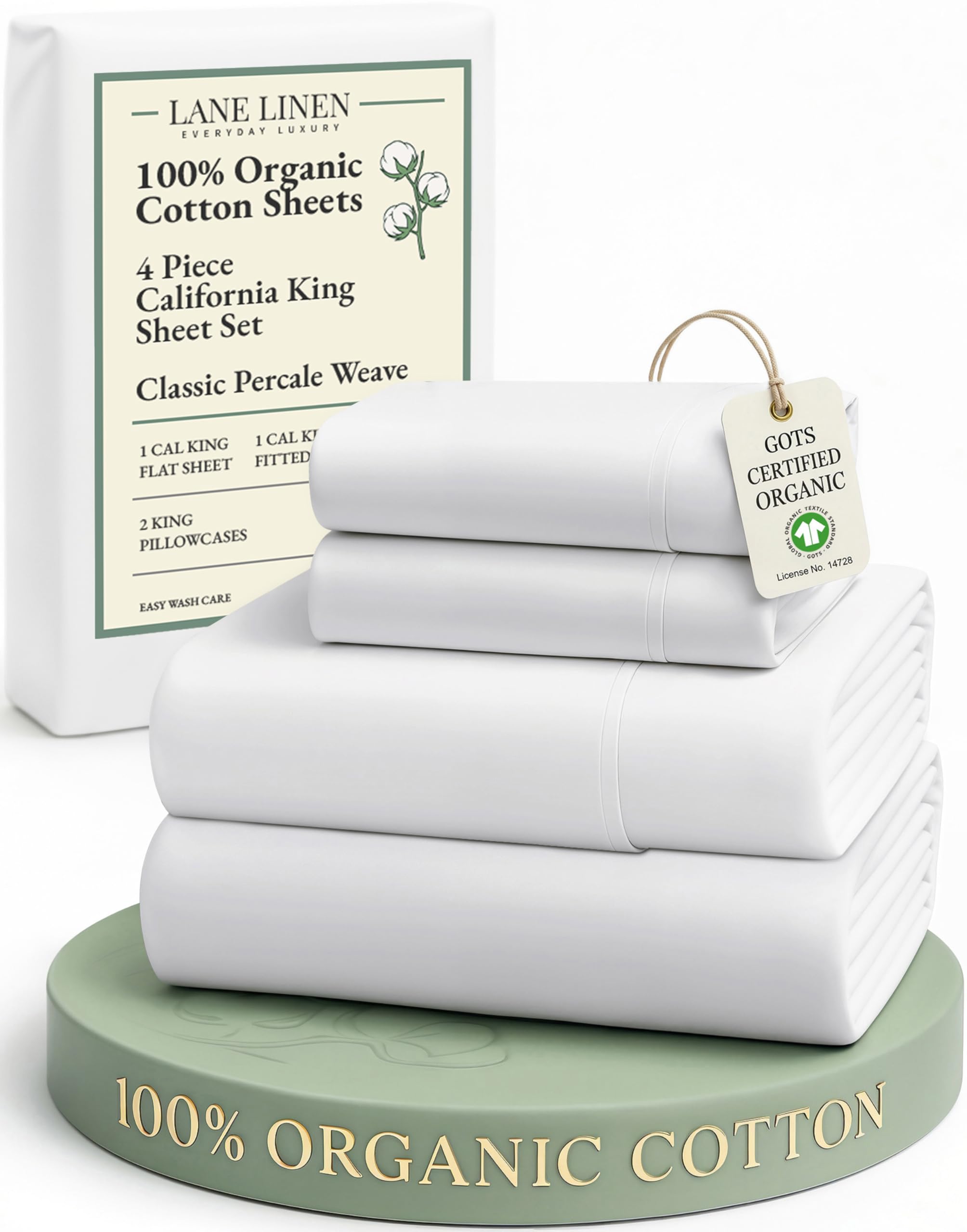 LANE LINEN 100% Organic Cotton Sheets Queen Size Bed Set, Machine Wash Eco Friendly Sustainably Produced Cotton Queen Sheet Set, Soft & Comfy Long Stabple Naturally Cooling Sheets– Mineral