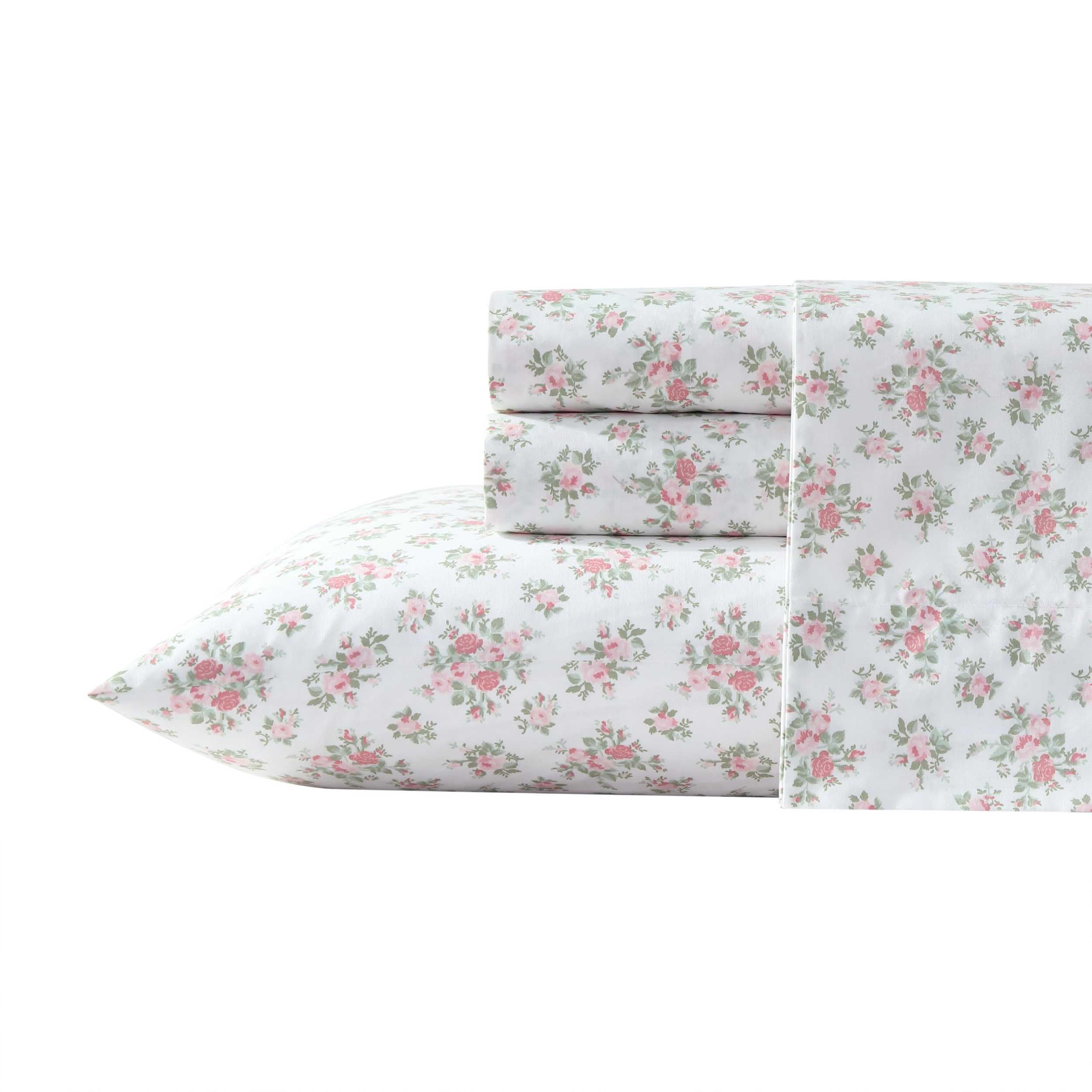 Laura Ashley - Queen Sheets, Cotton Percale Bedding Set, Lightweight & Breathable Home Decor (Evie Pink, Queen)