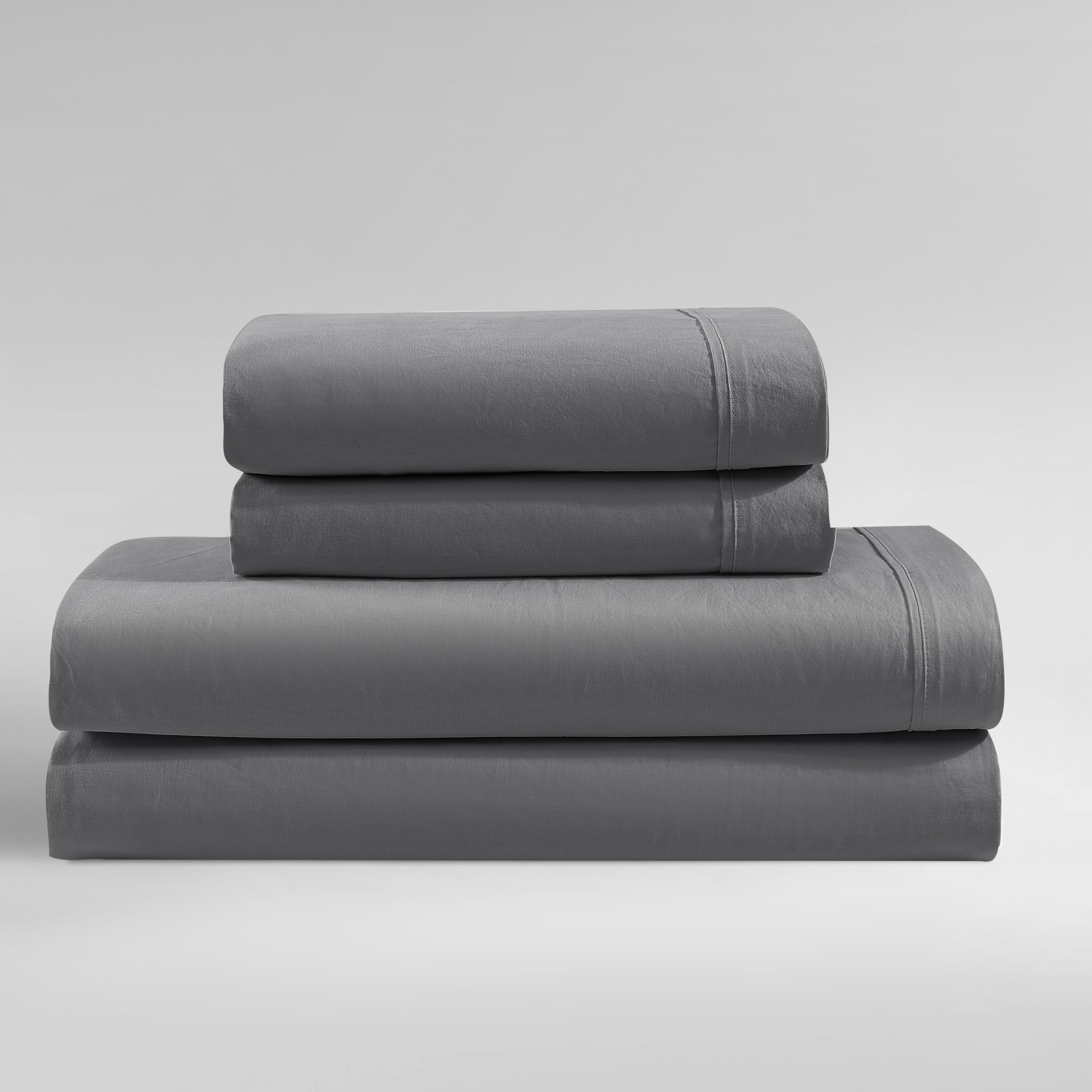 Calvin Klein - Queen Bed Sheets, Relaxed Garment Washed Cotton Percale Bedding Set with Matching Pillowcases, Deep Pockets, Oeko-TEX Certified (Washed Percale Steel Blue, Queen)