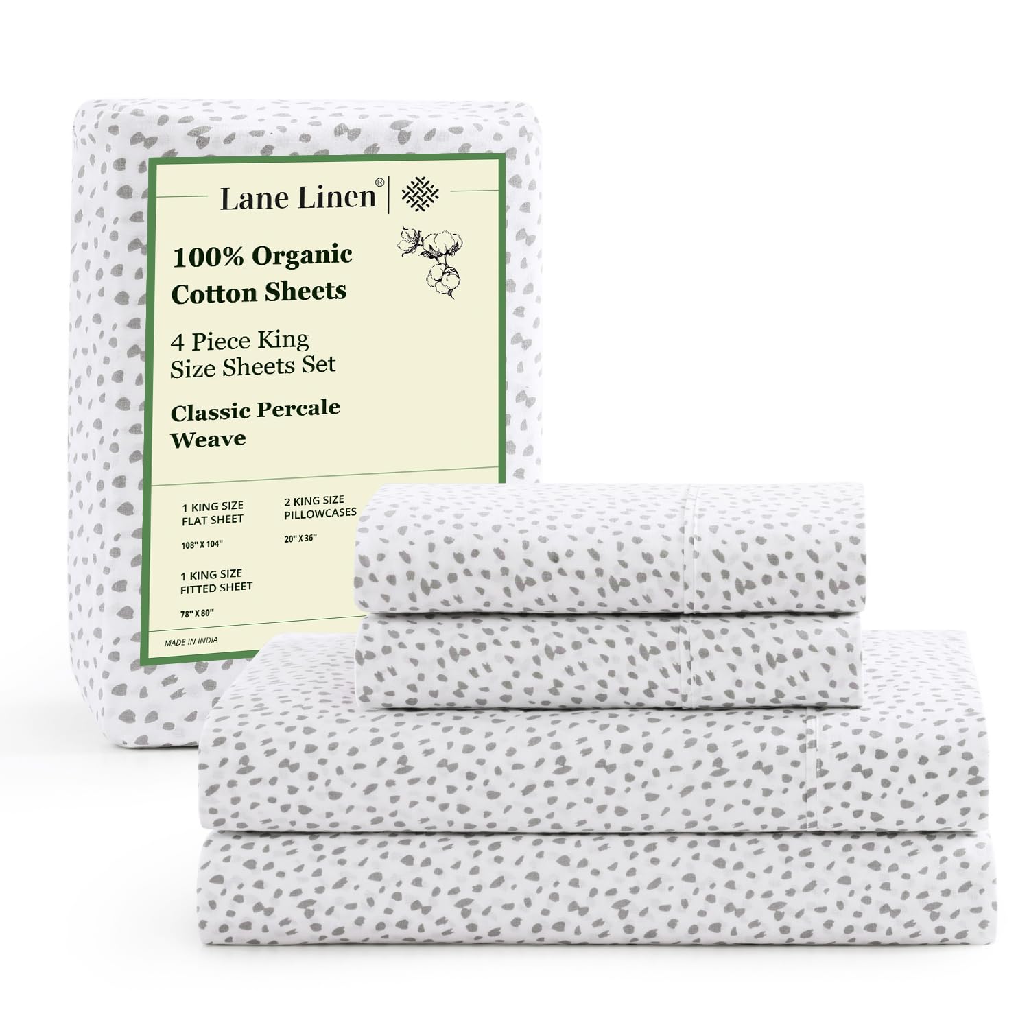 LANE LINEN 100% Organic Cotton Sheets Queen Size Bed Set, Machine Wash Eco Friendly Sustainably Produced Cotton Queen Sheet Set, Soft & Comfy Long Stabple Naturally Cooling Sheets– Mineral