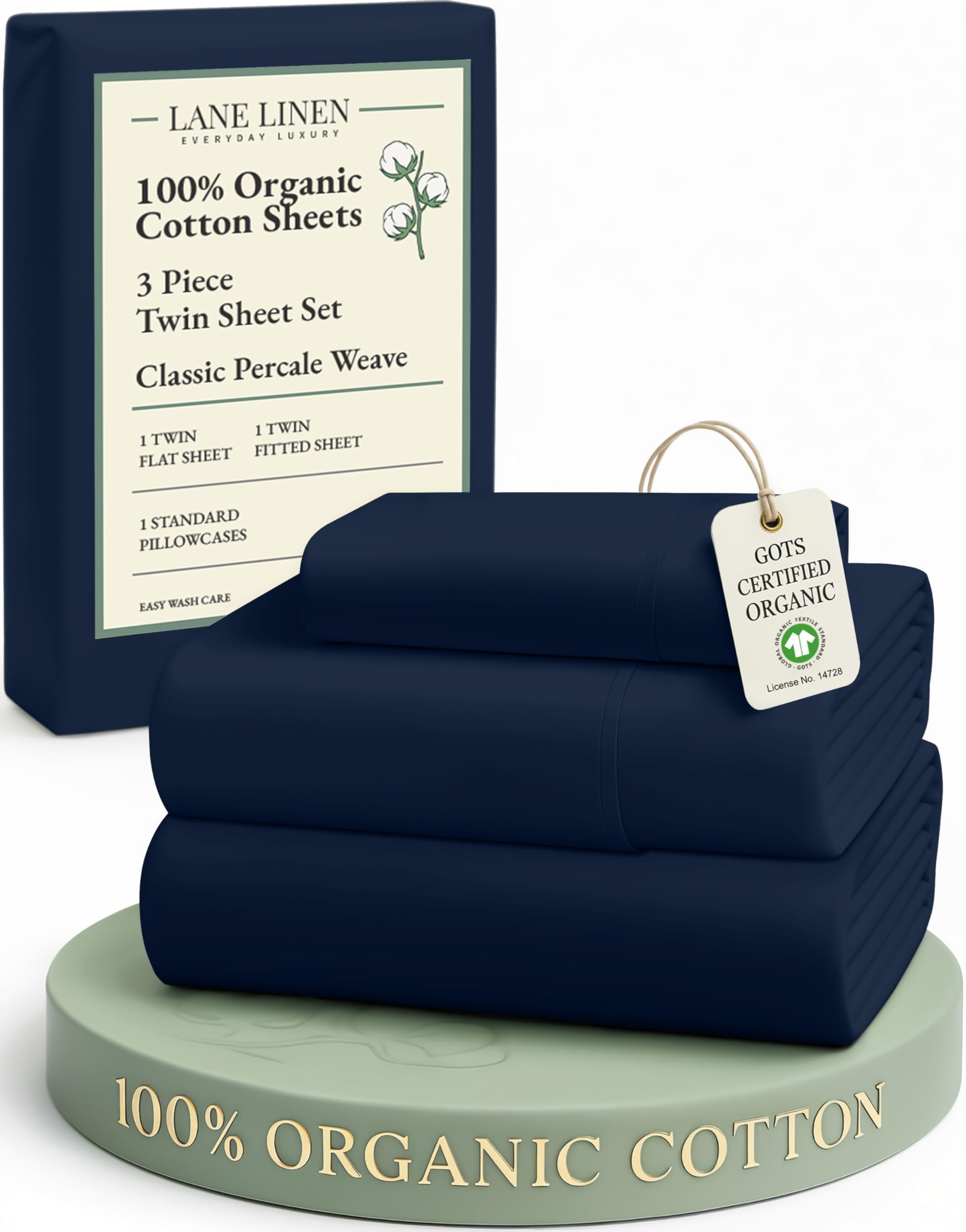 LANE LINEN 100% Organic Cotton Sheets Queen Size Bed Set, Machine Wash Eco Friendly Sustainably Produced Cotton Queen Sheet Set, Soft & Comfy Long Stabple Naturally Cooling Sheets– Mineral