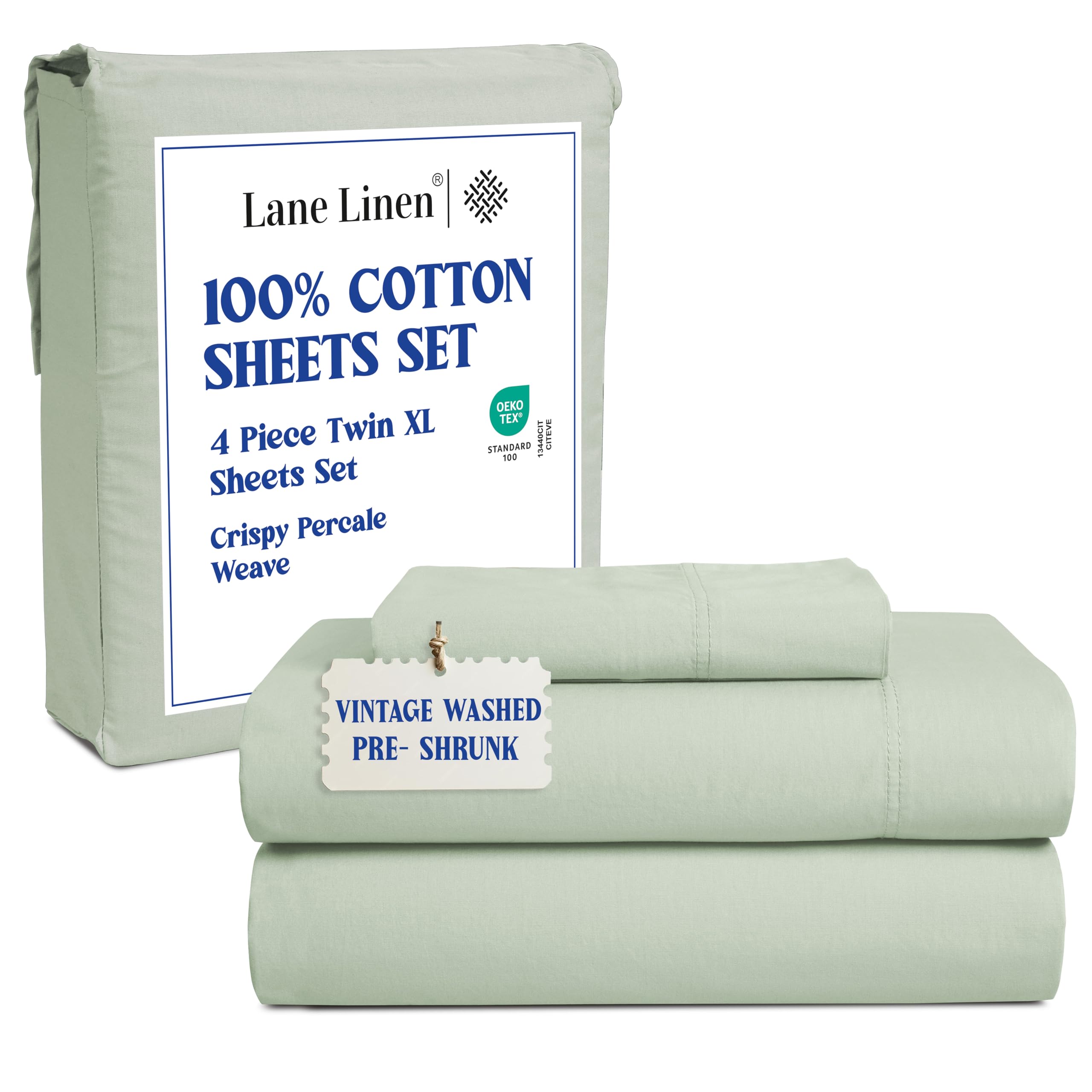 LANE LINEN Twin Sheets Set – Long-Staple 100% Cotton Pre-Washed Twin Sheets, Naturally Cool & Soft Percale Weave for All-Season Comfort for Dorm use, Machine Washable,15” Deep Pocket – Charcoal