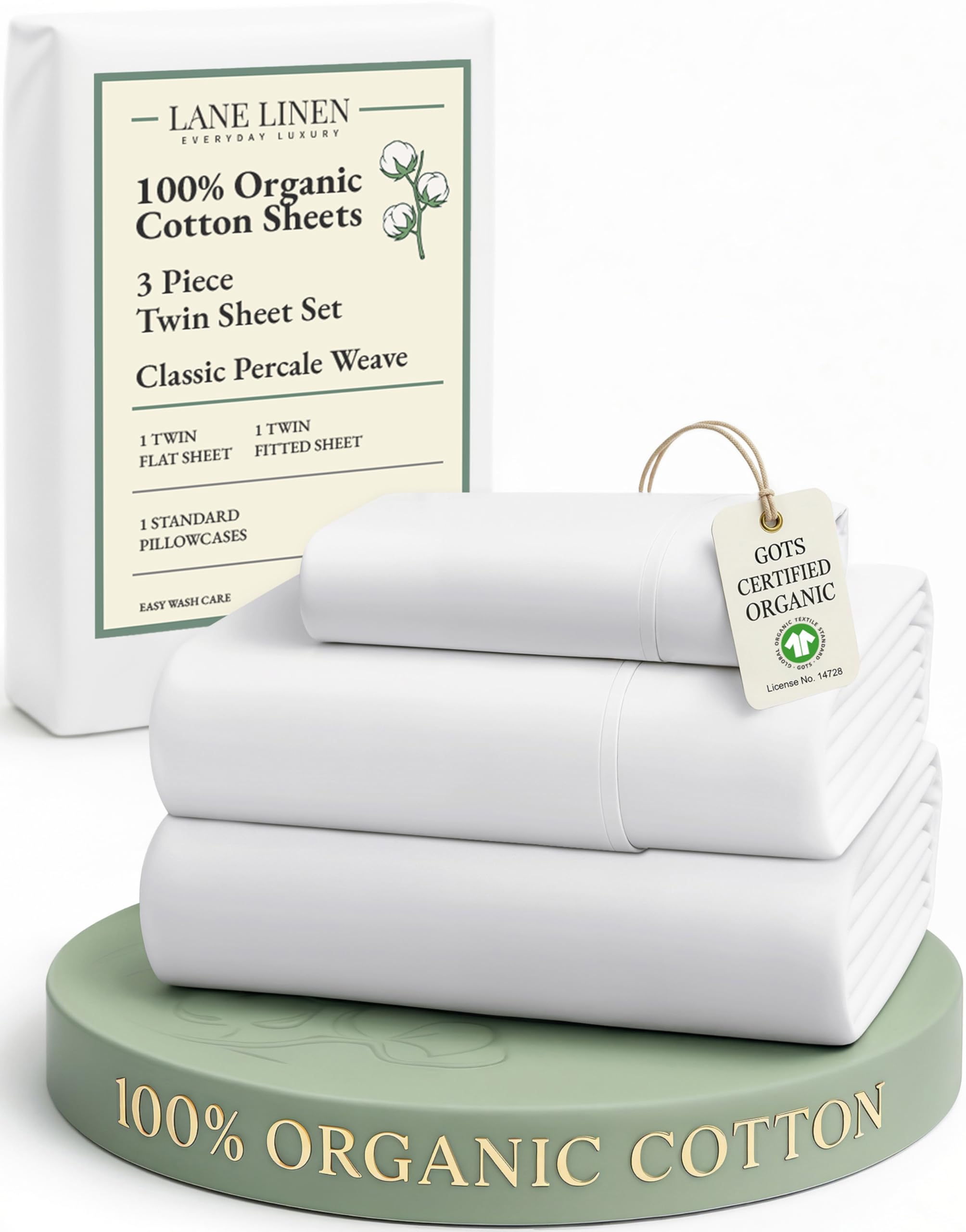 LANE LINEN 100% Organic Cotton Sheets Queen Size Bed Set, Machine Wash Eco Friendly Sustainably Produced Cotton Queen Sheet Set, Soft & Comfy Long Stabple Naturally Cooling Sheets– Mineral