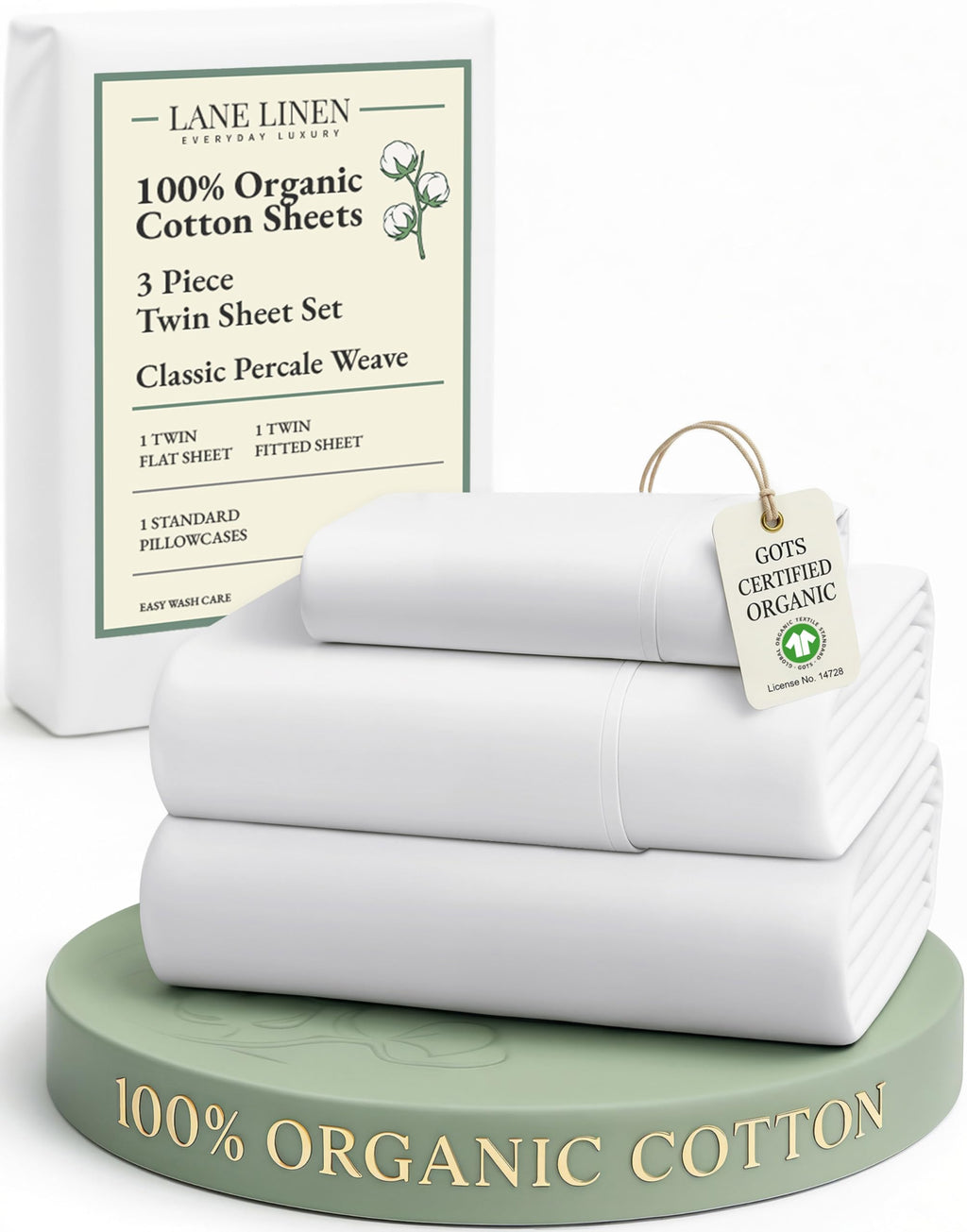 LANE LINEN Eco Friendly 100% Organic Cotton Queen Sheet Set, Soft & Comfy Fully Elasticized 15" Deep Pocket Bed Sheets, Low Pill Naturally Cooling Machine Wash Sábanas Queen- White Bed Sheets